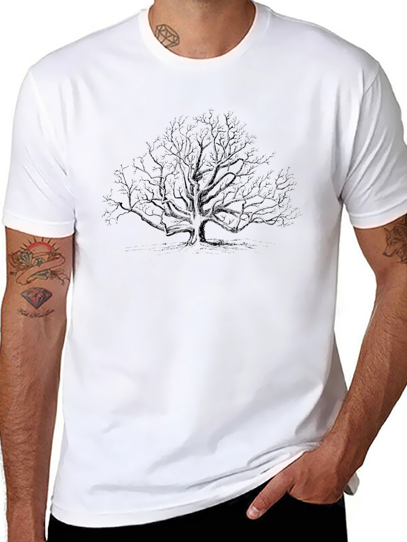 Mens Black Tree Graphic Tee - Nature Inspired Design