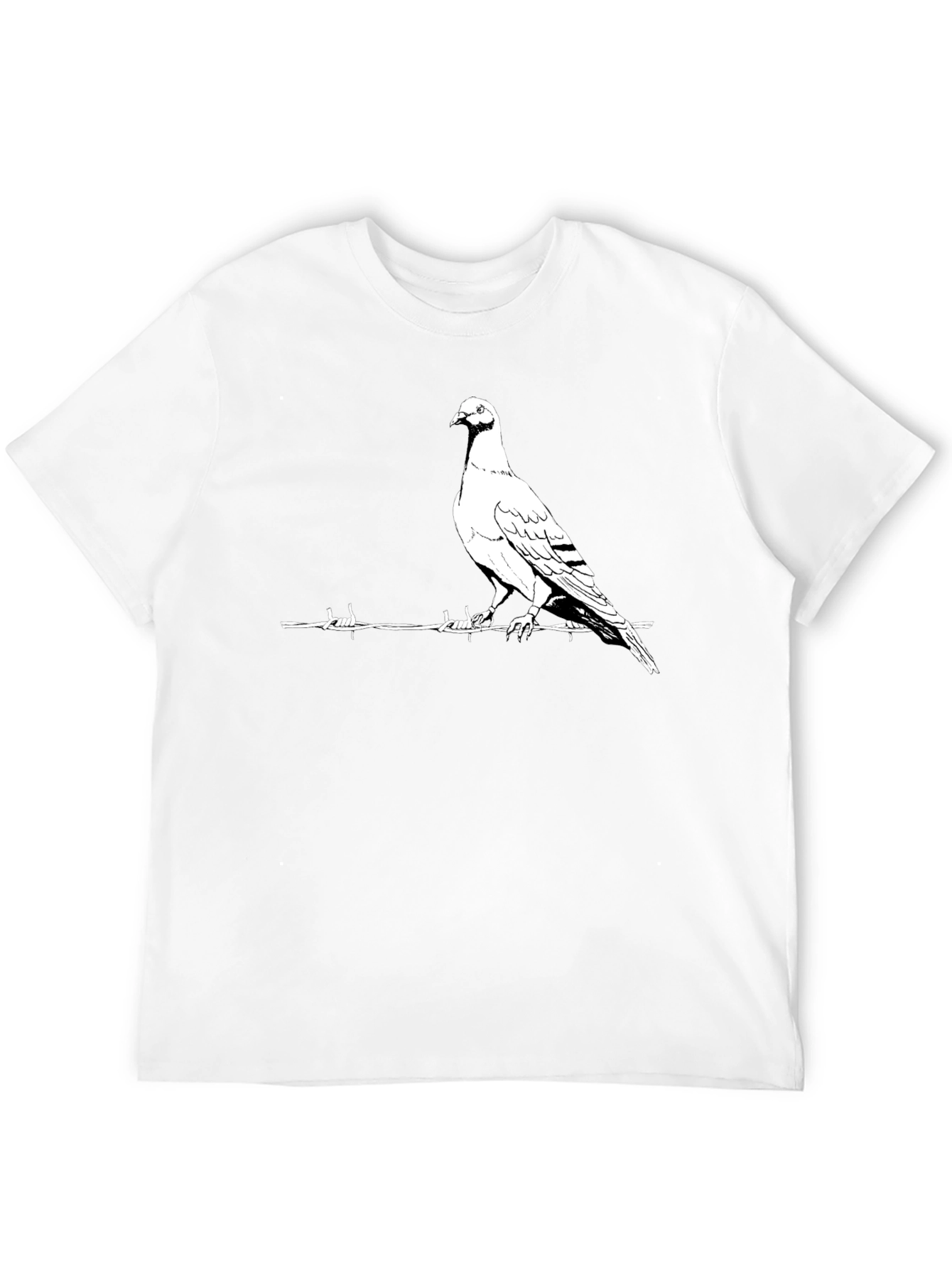Pigeon on Wire Graphic T-Shirt - Black Cotton Tee