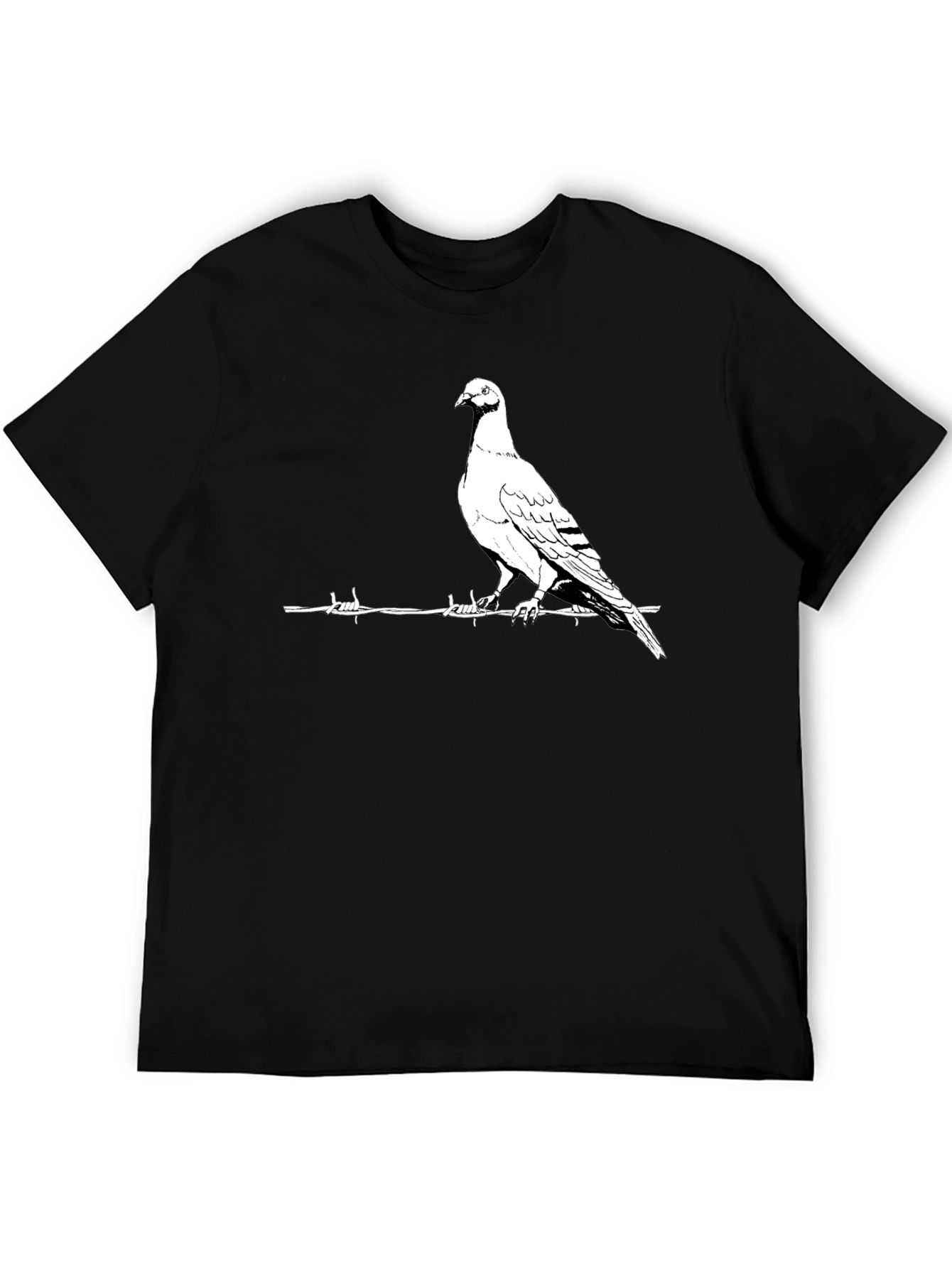 Pigeon on Wire Graphic T-Shirt - Black Cotton Tee