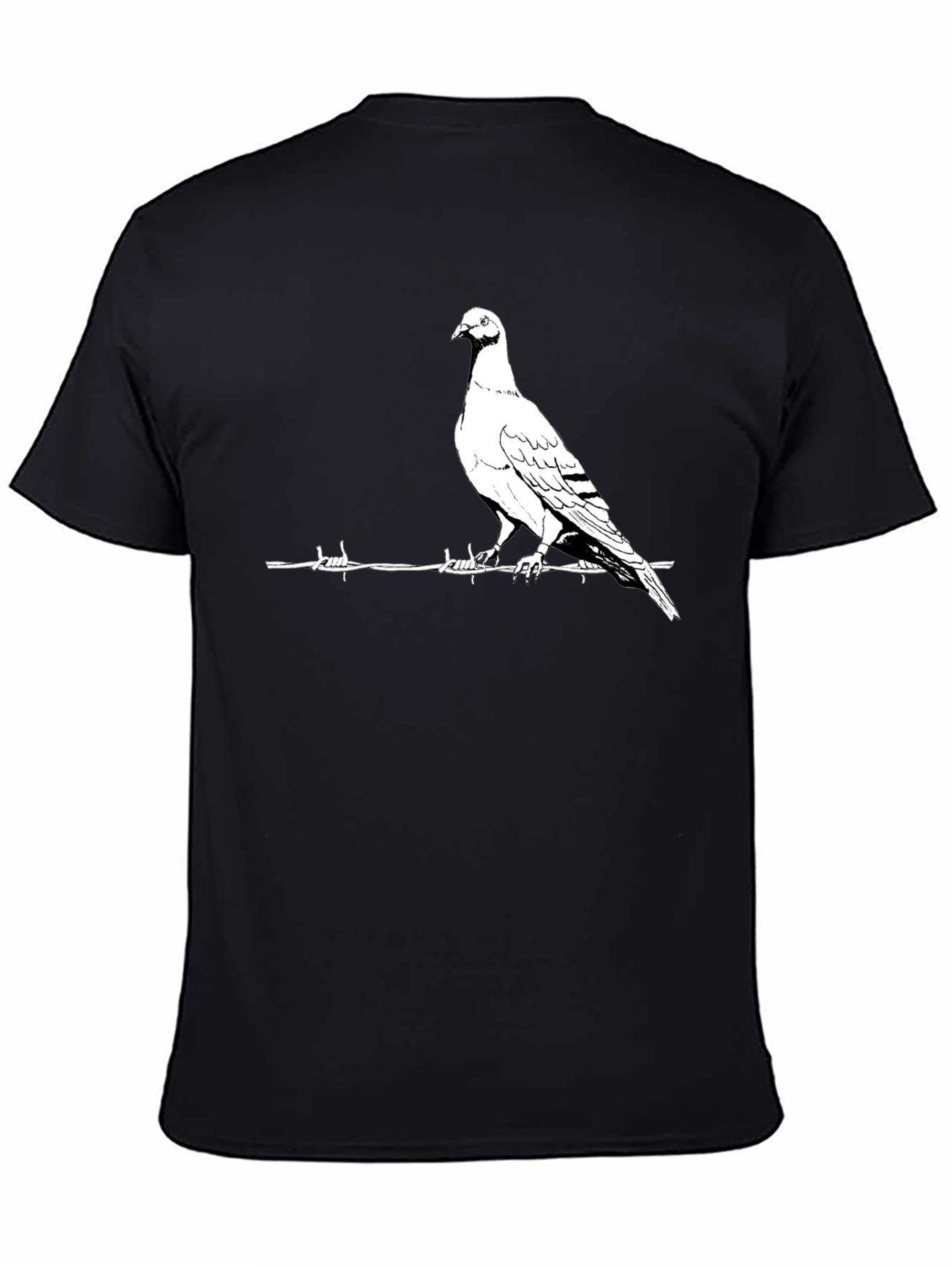 Pigeon on Wire Graphic T-Shirt - Black Cotton Tee