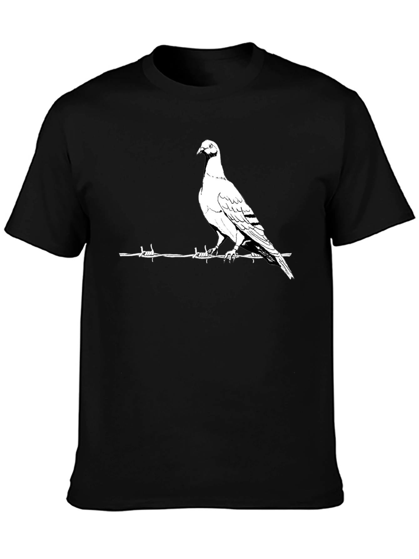 Pigeon on Wire Graphic T-Shirt - Black Cotton Tee