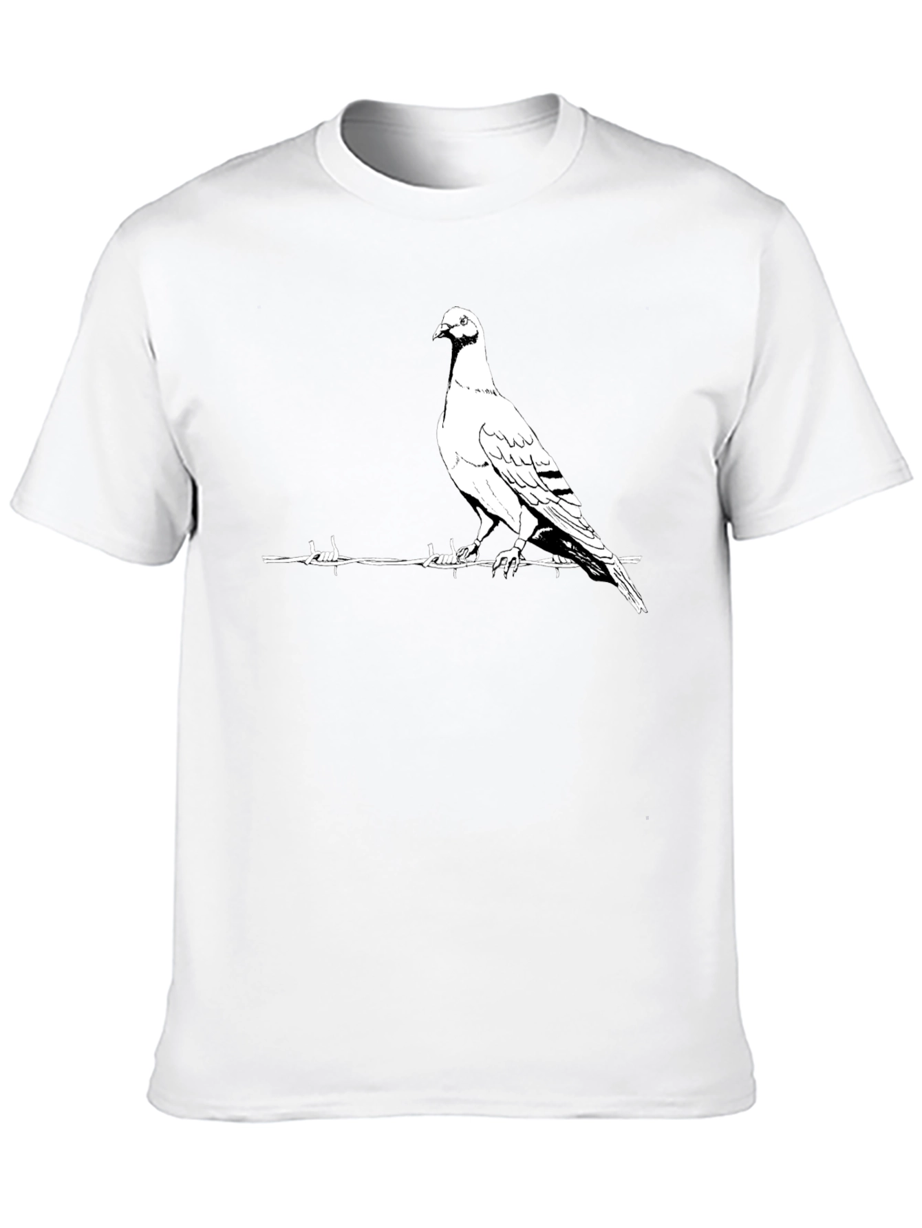 Pigeon on Wire Graphic T-Shirt - Black Cotton Tee