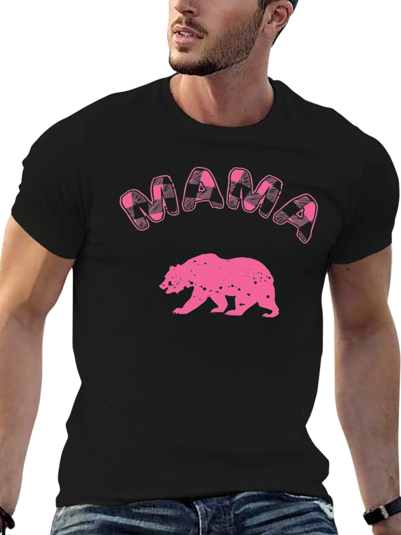 Mama Bear T-Shirt - Pink Plaid Graphic Tee