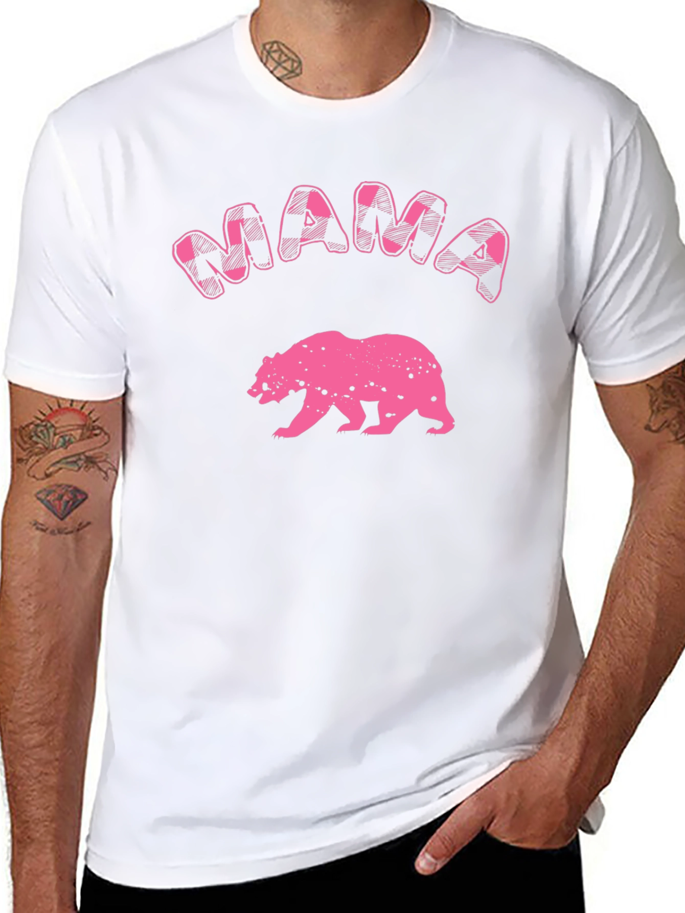 Mama Bear T-Shirt - Pink Plaid Graphic Tee