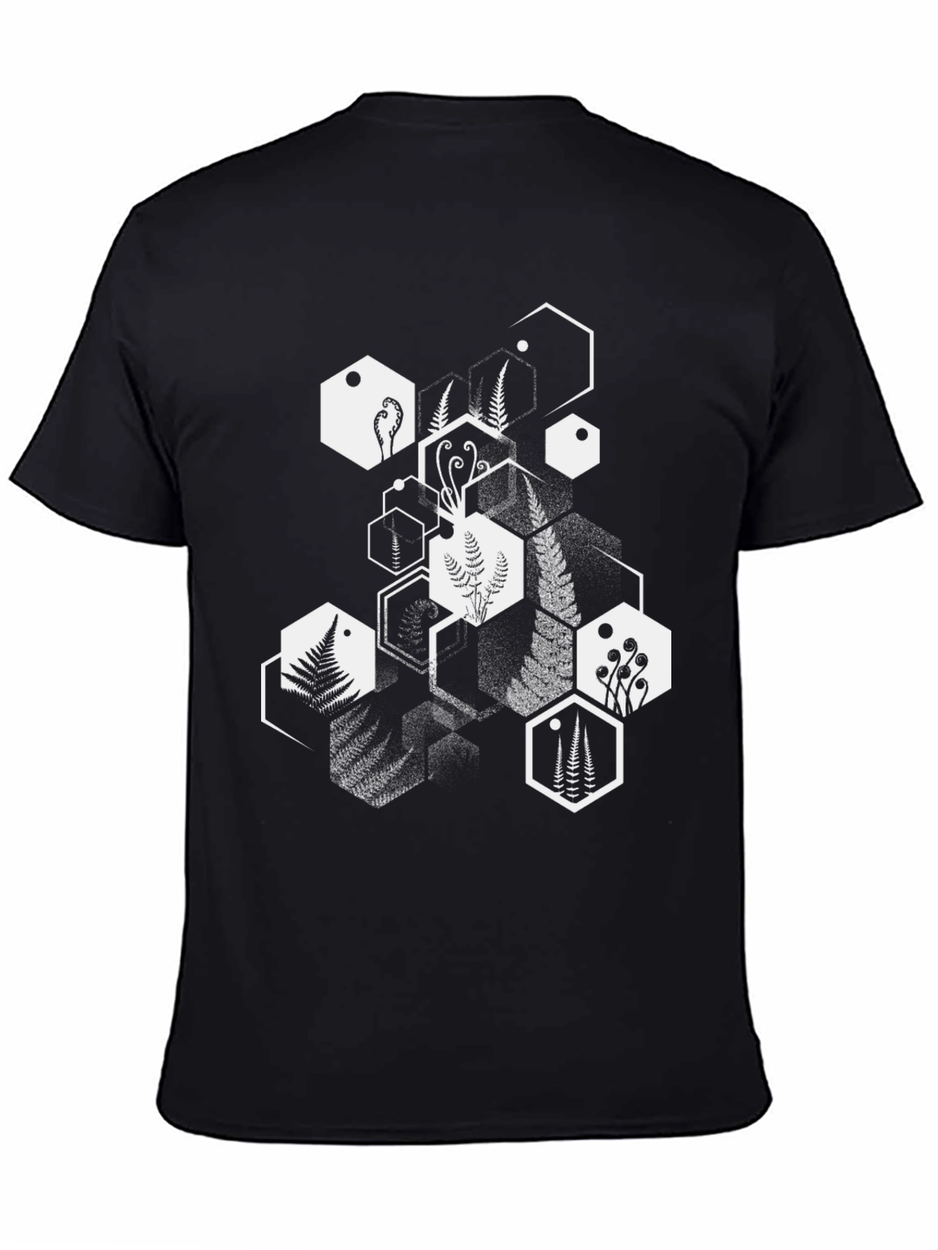 Geometric Fern Print Black T-Shirt