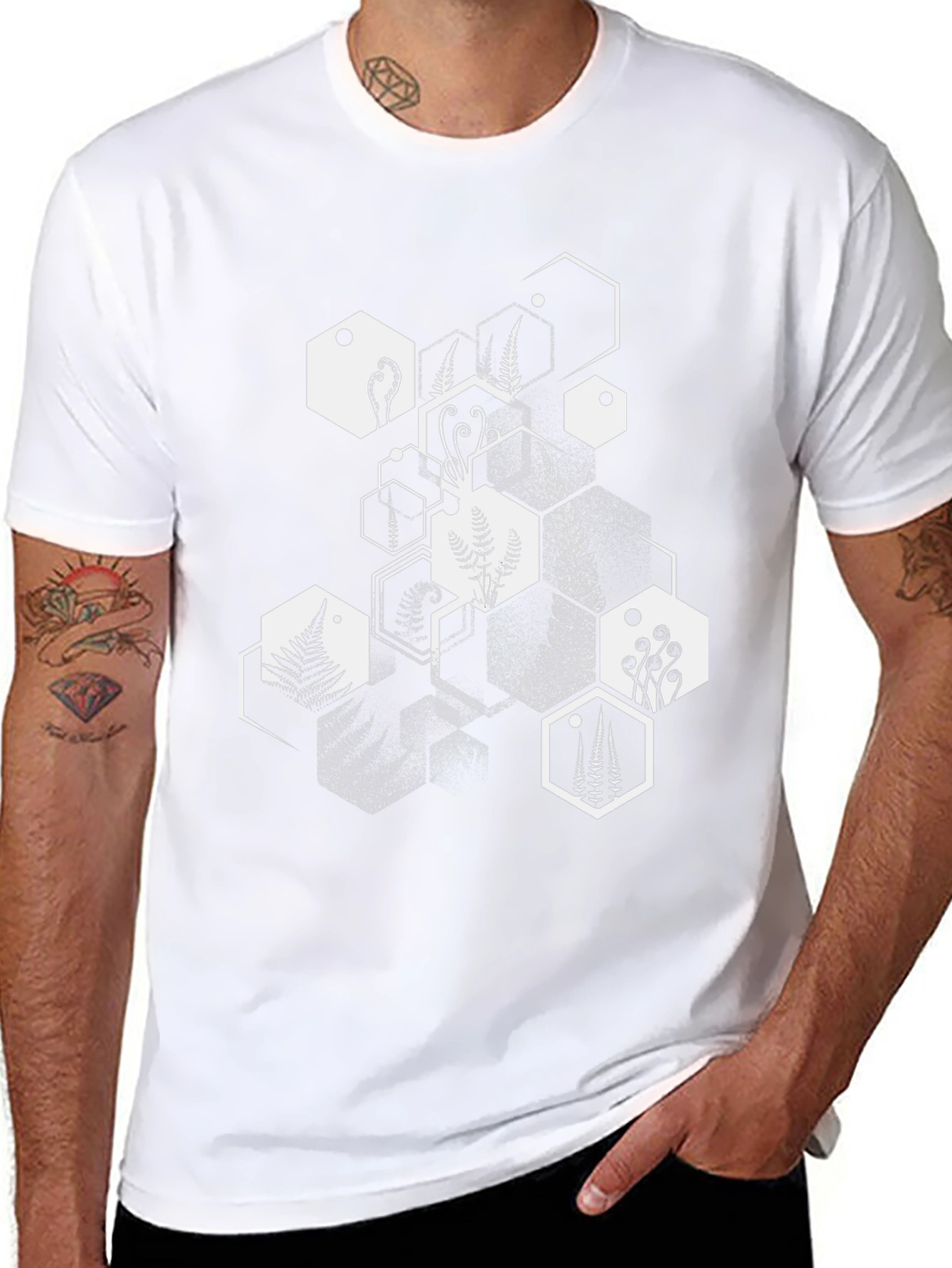 Geometric Fern Print Black T-Shirt
