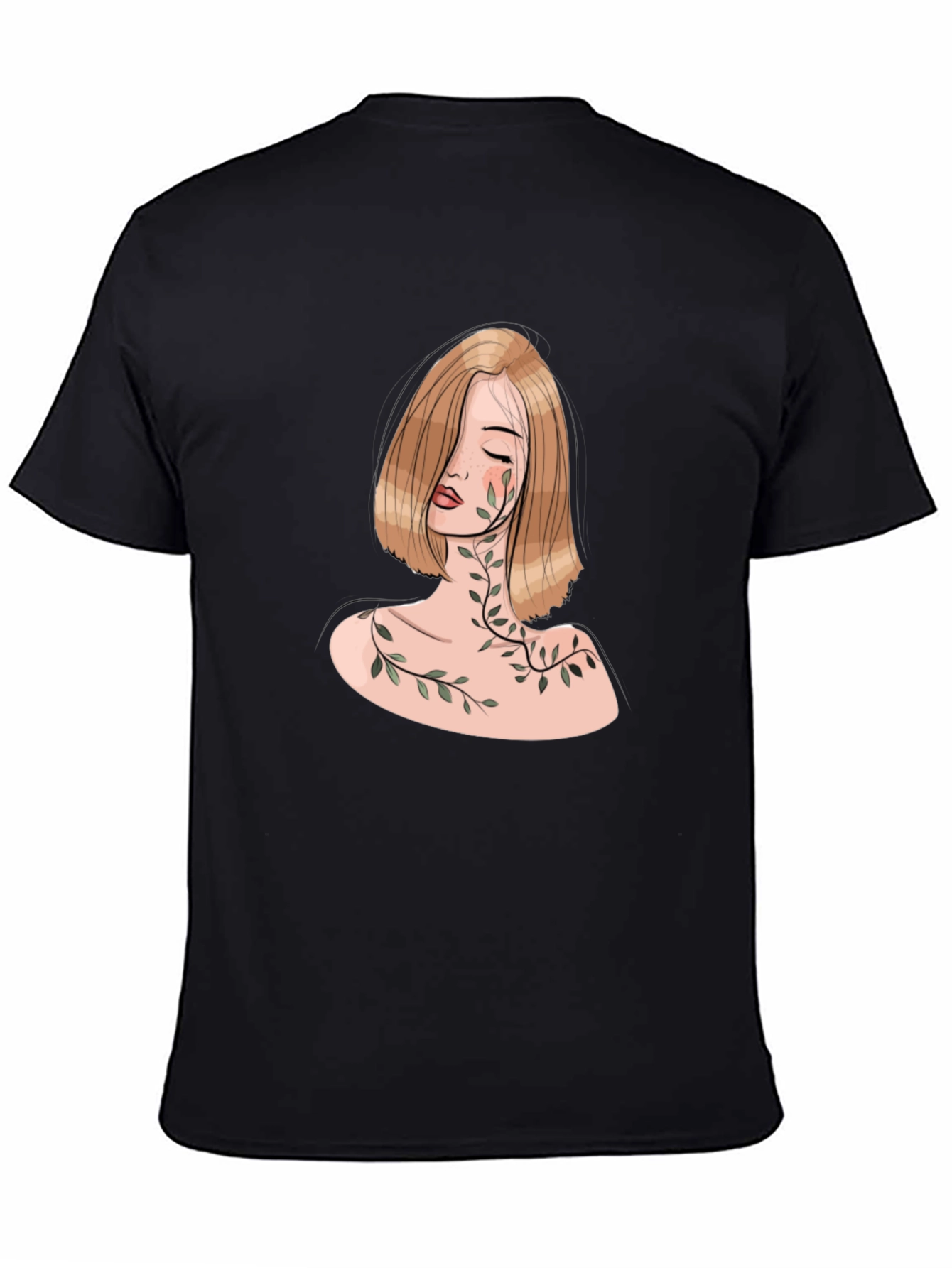 Botanical Woman Graphic Tee - Elegant Black T-Shirt