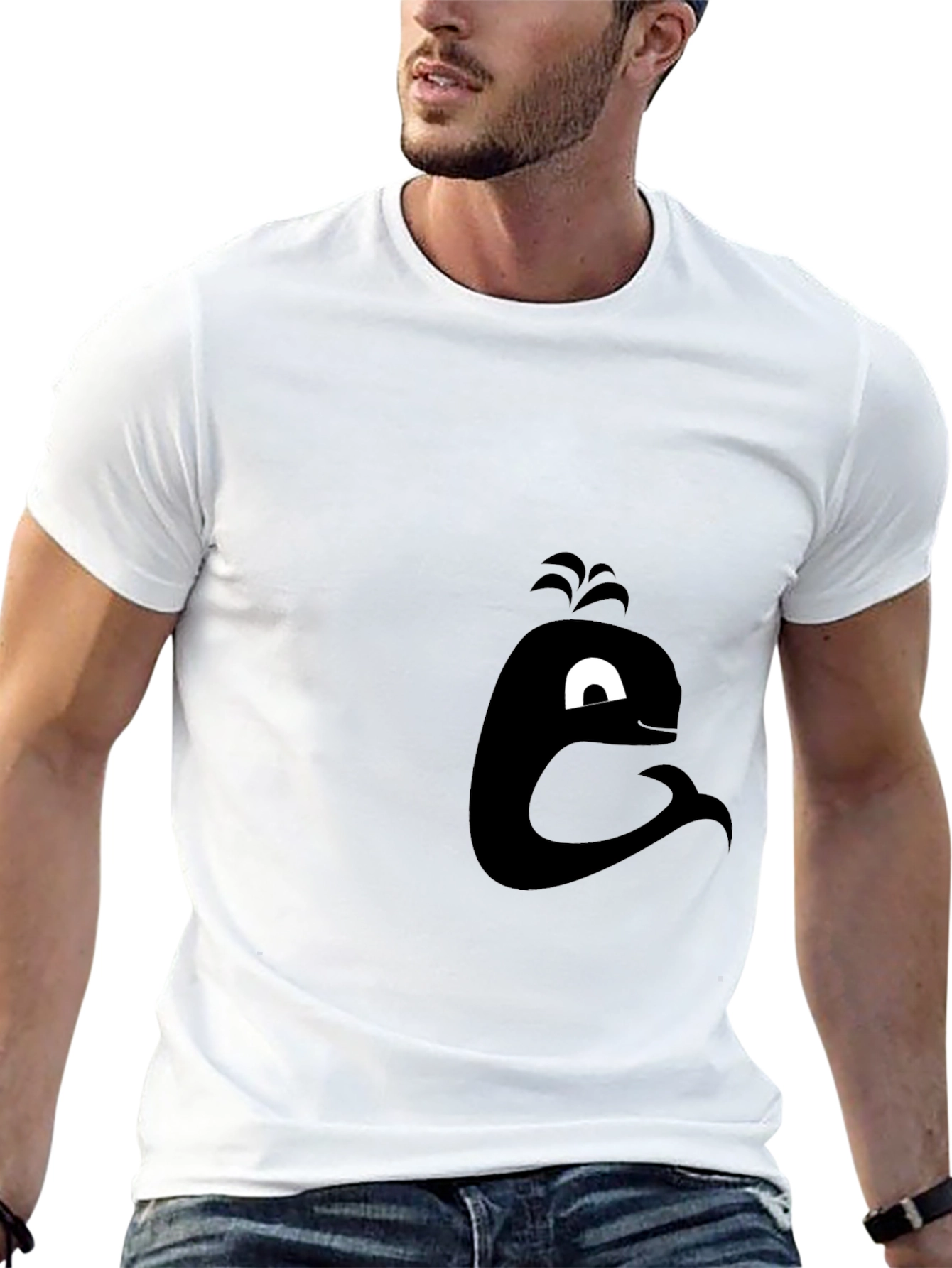 Whimsical Whale Graphic Tee - Black Cotton T-Shirt