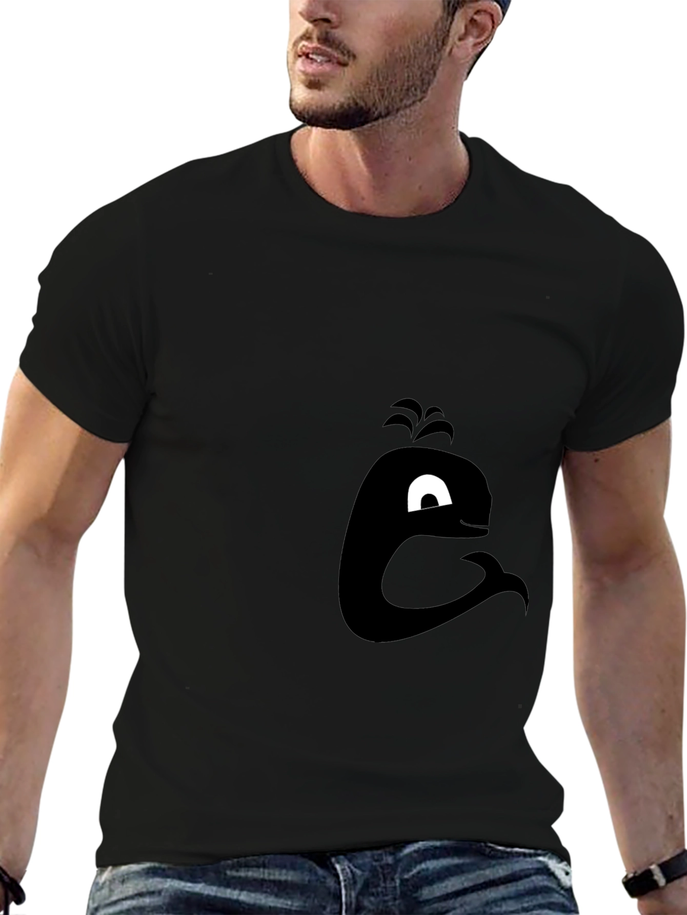 Whimsical Whale Graphic Tee - Black Cotton T-Shirt