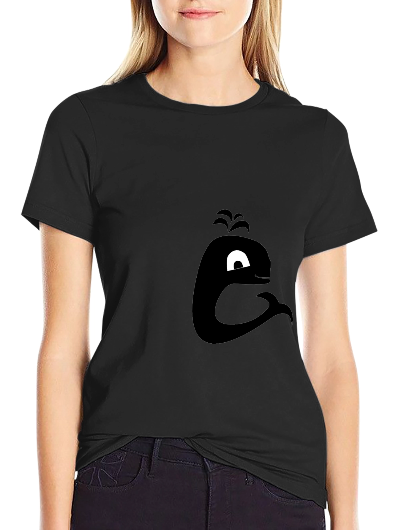 Whimsical Whale Graphic Tee - Black Cotton T-Shirt