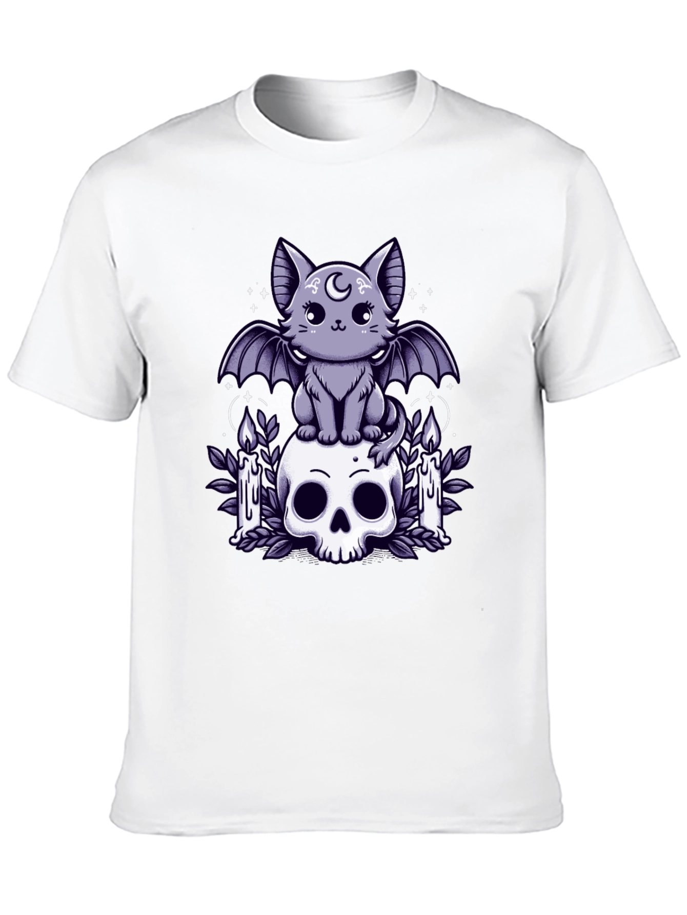 Gothic Bat Cat Skull T-Shirt - Spooky Cute Design