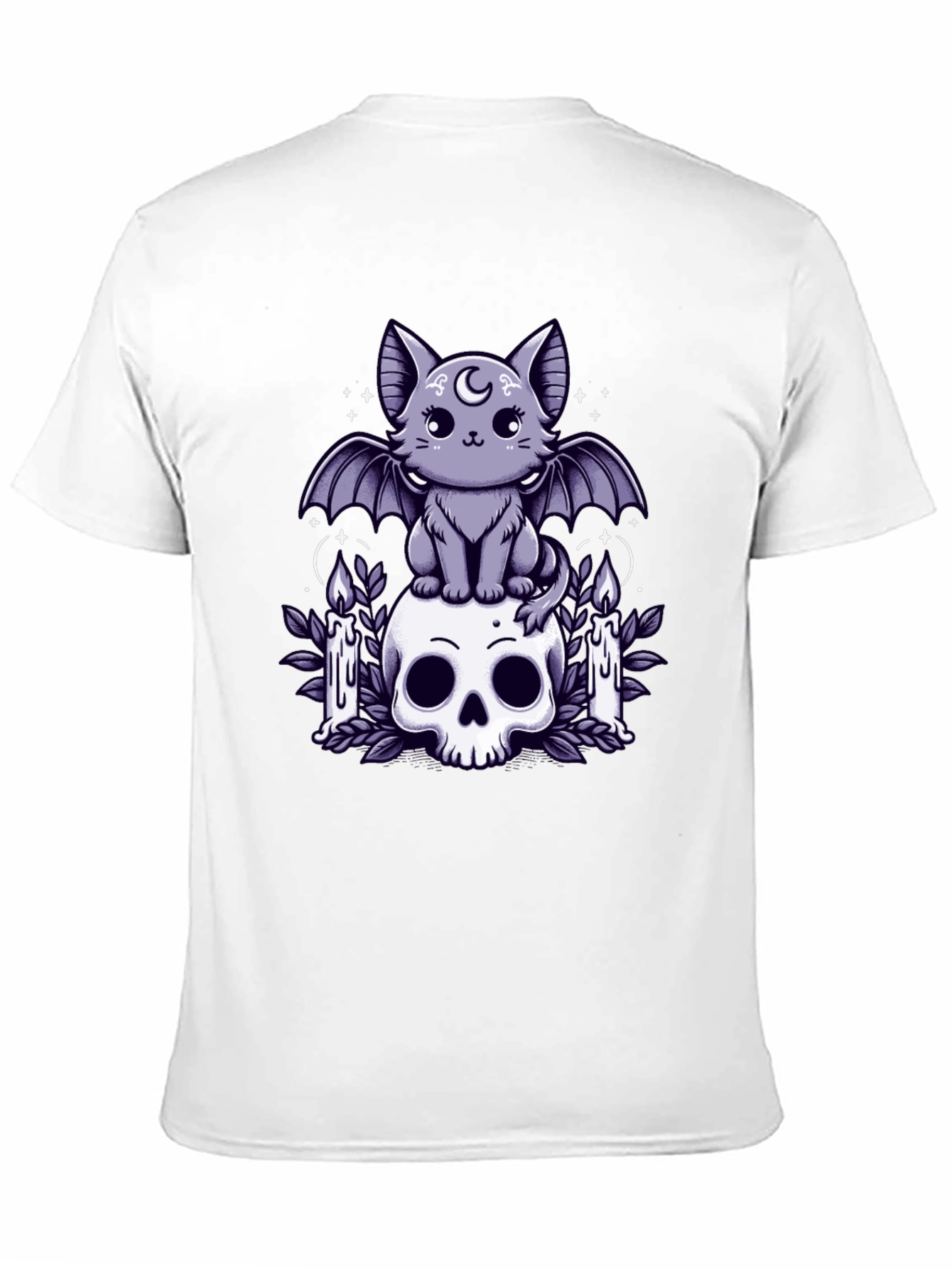 Gothic Bat Cat Skull T-Shirt - Spooky Cute Design
