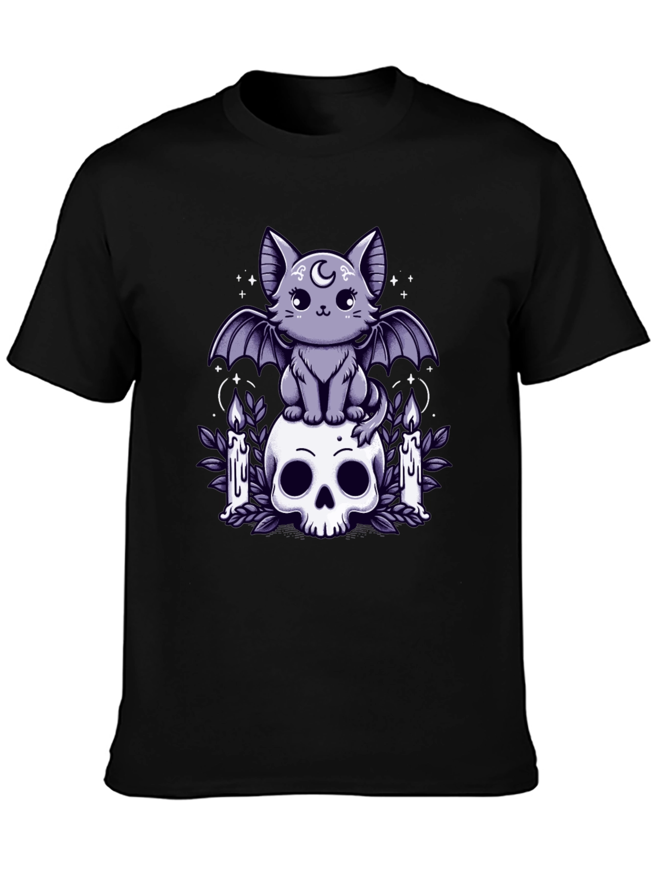 Gothic Bat Cat Skull T-Shirt - Spooky Cute Design