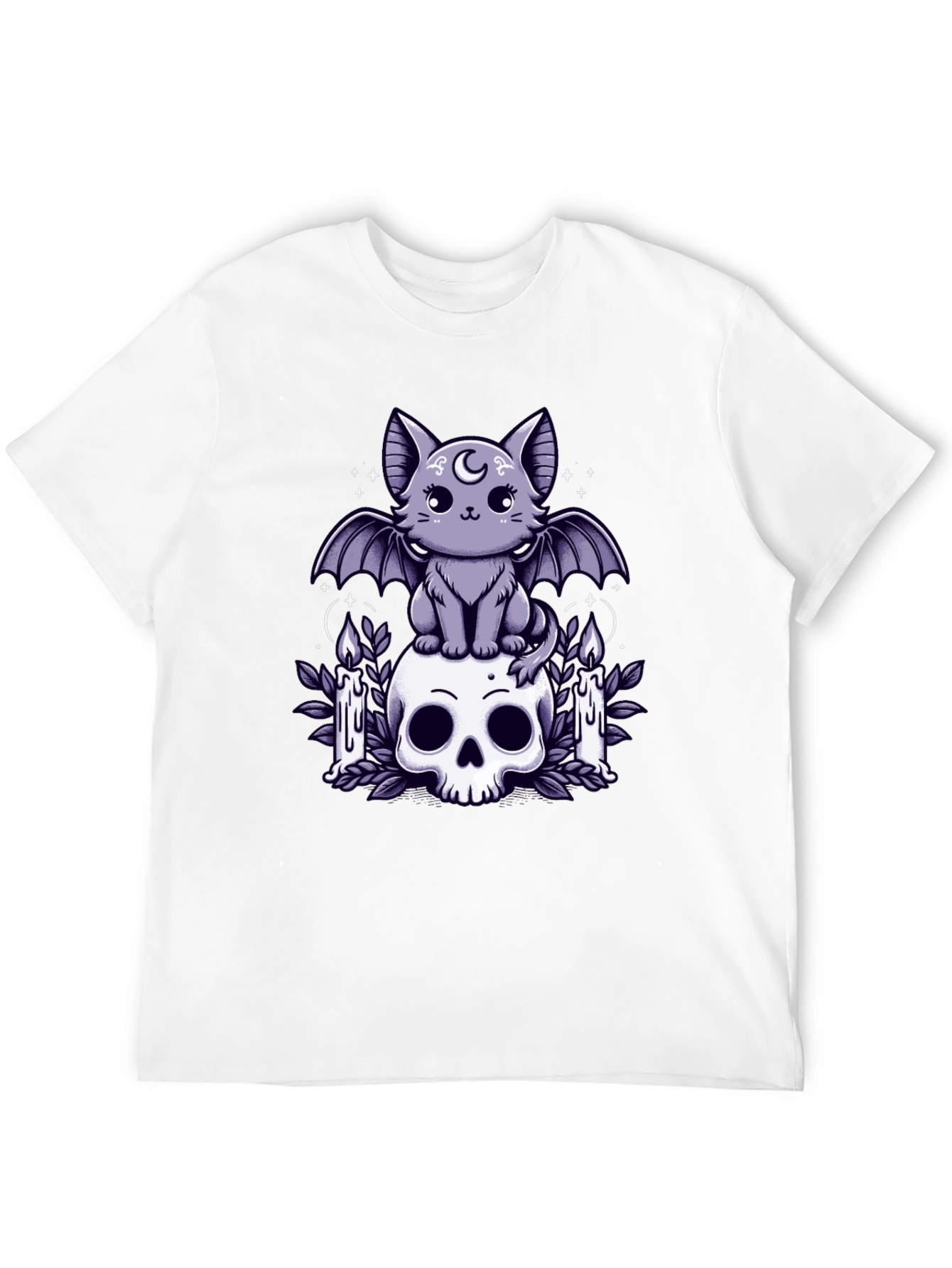 Gothic Bat Cat Skull T-Shirt - Spooky Cute Design
