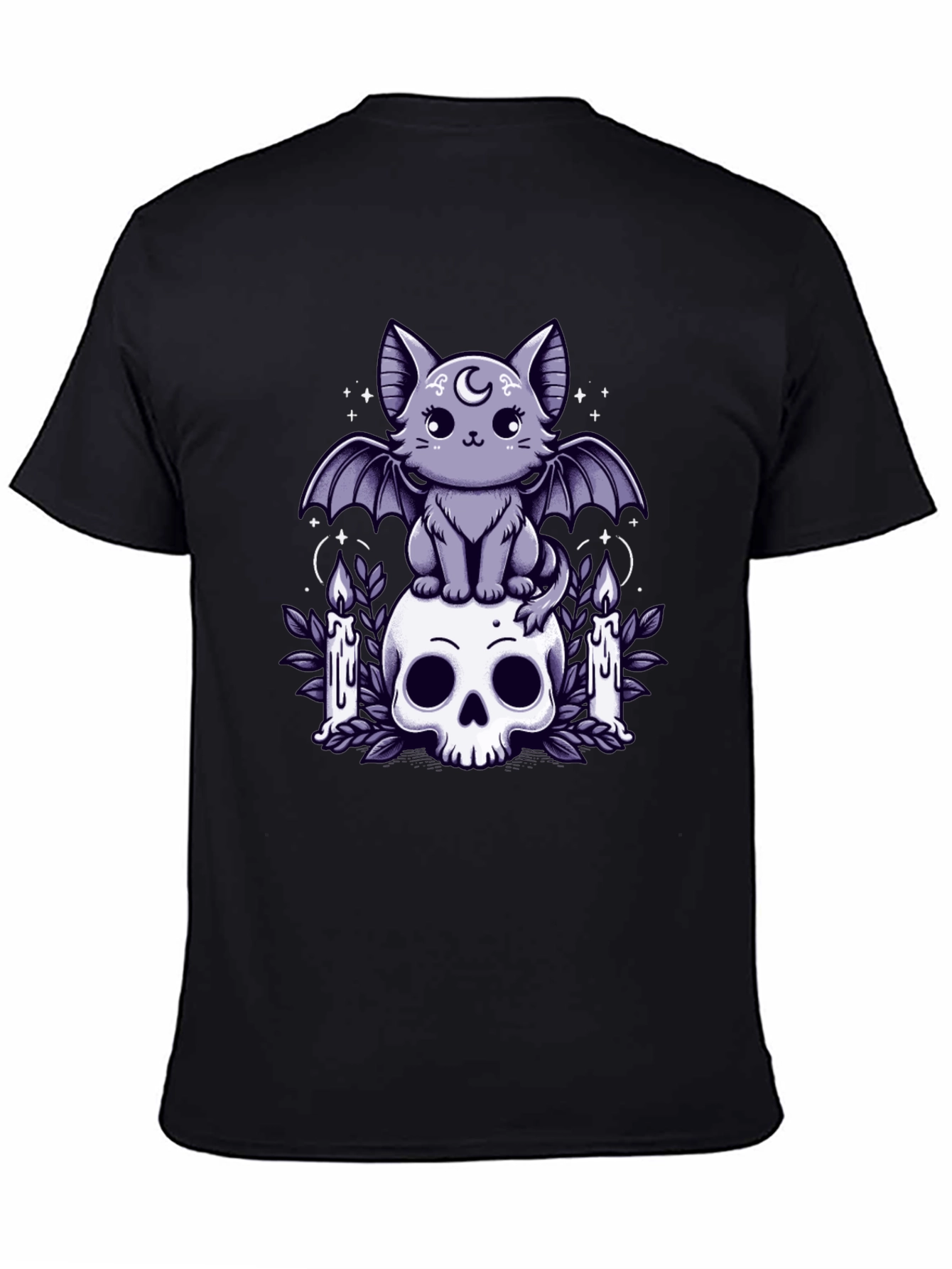 Gothic Bat Cat Skull T-Shirt - Spooky Cute Design