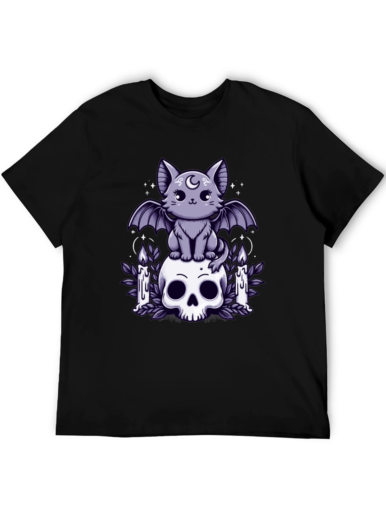 Gothic Bat Cat Skull T-Shirt - Spooky Cute Design