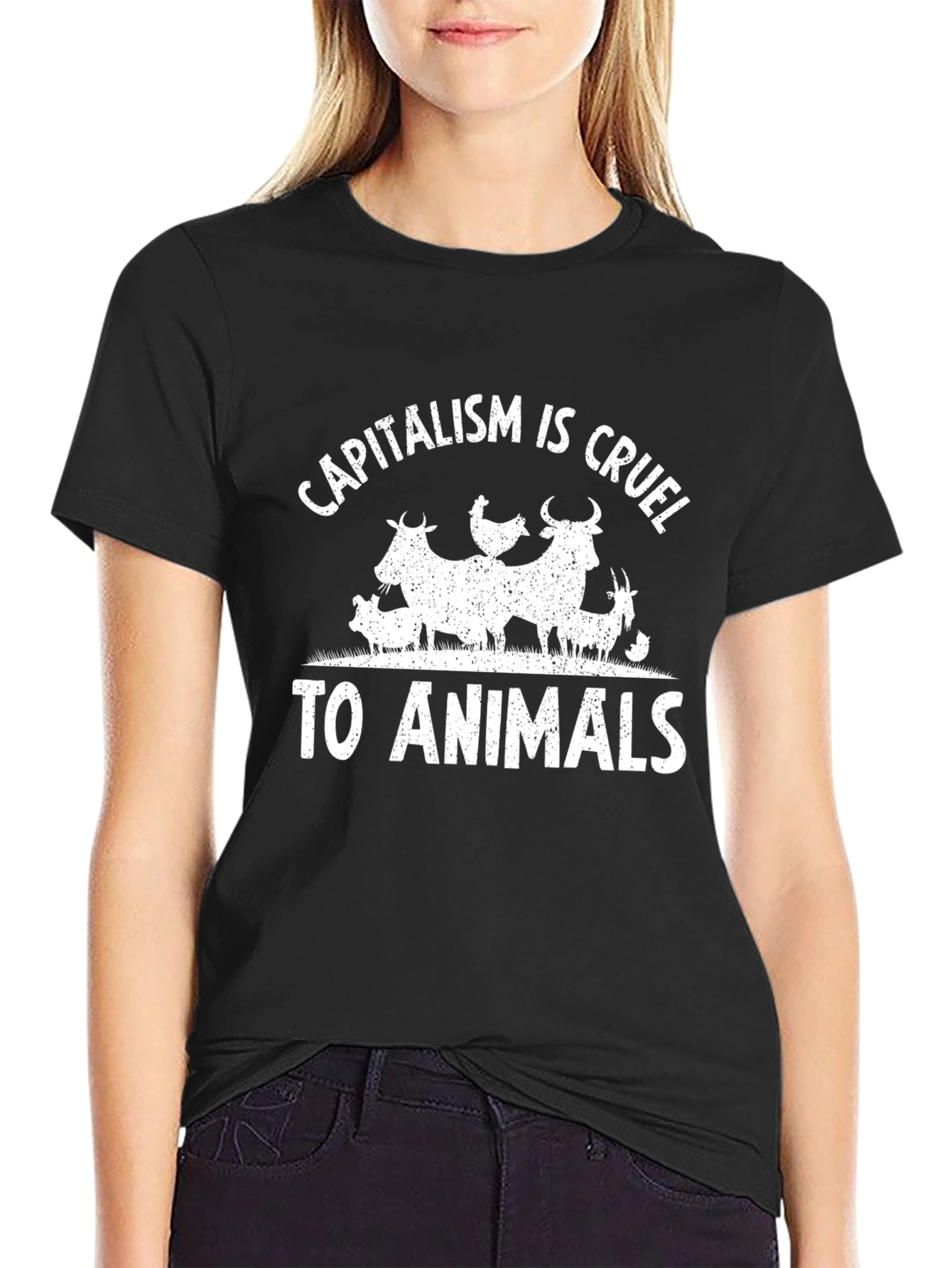 Capitalism is Cruel to Animals Black T-Shirt