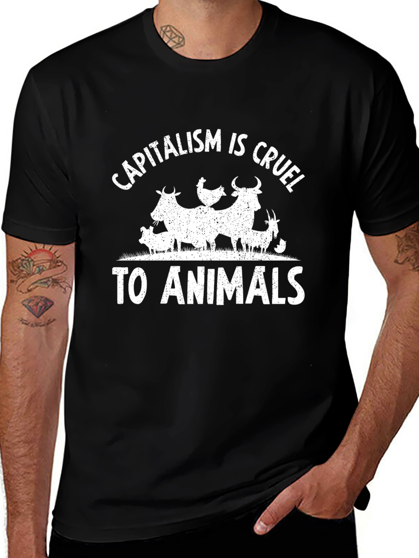 Capitalism is Cruel to Animals Black T-Shirt