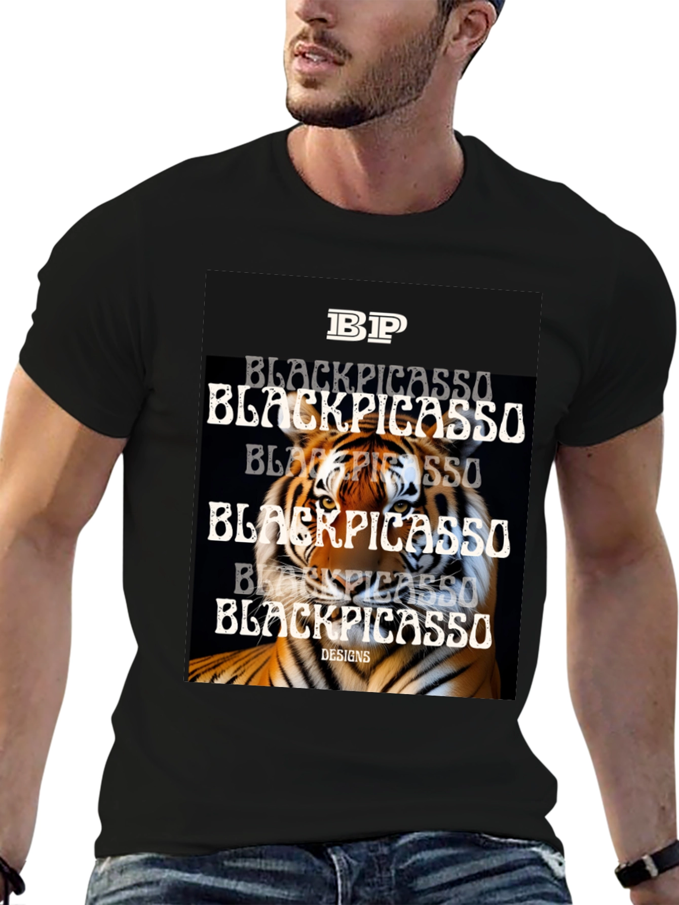 Black Picasso Tiger Graphic Tee