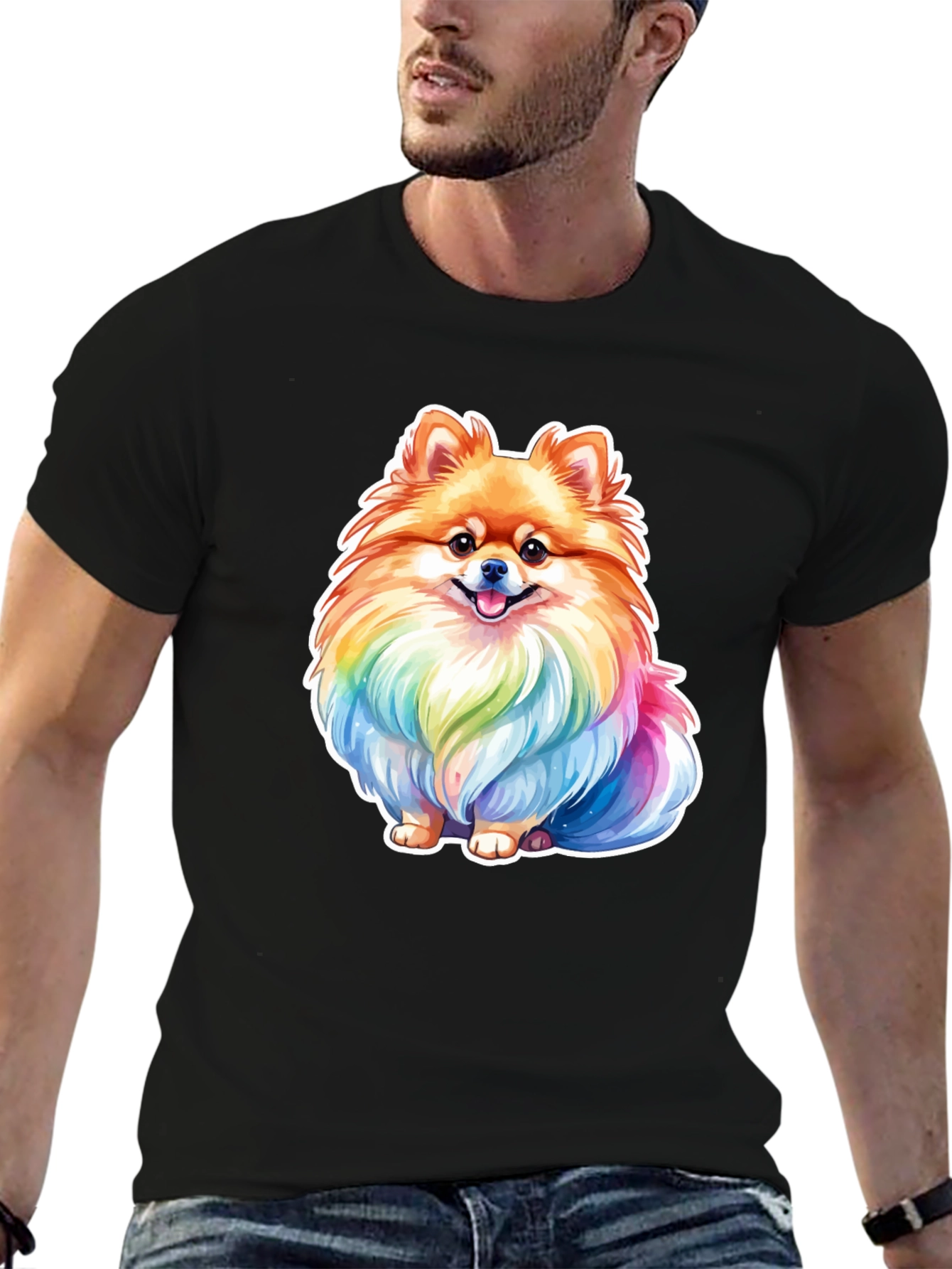 Rainbow Pomeranian Dog Graphic T-Shirt
