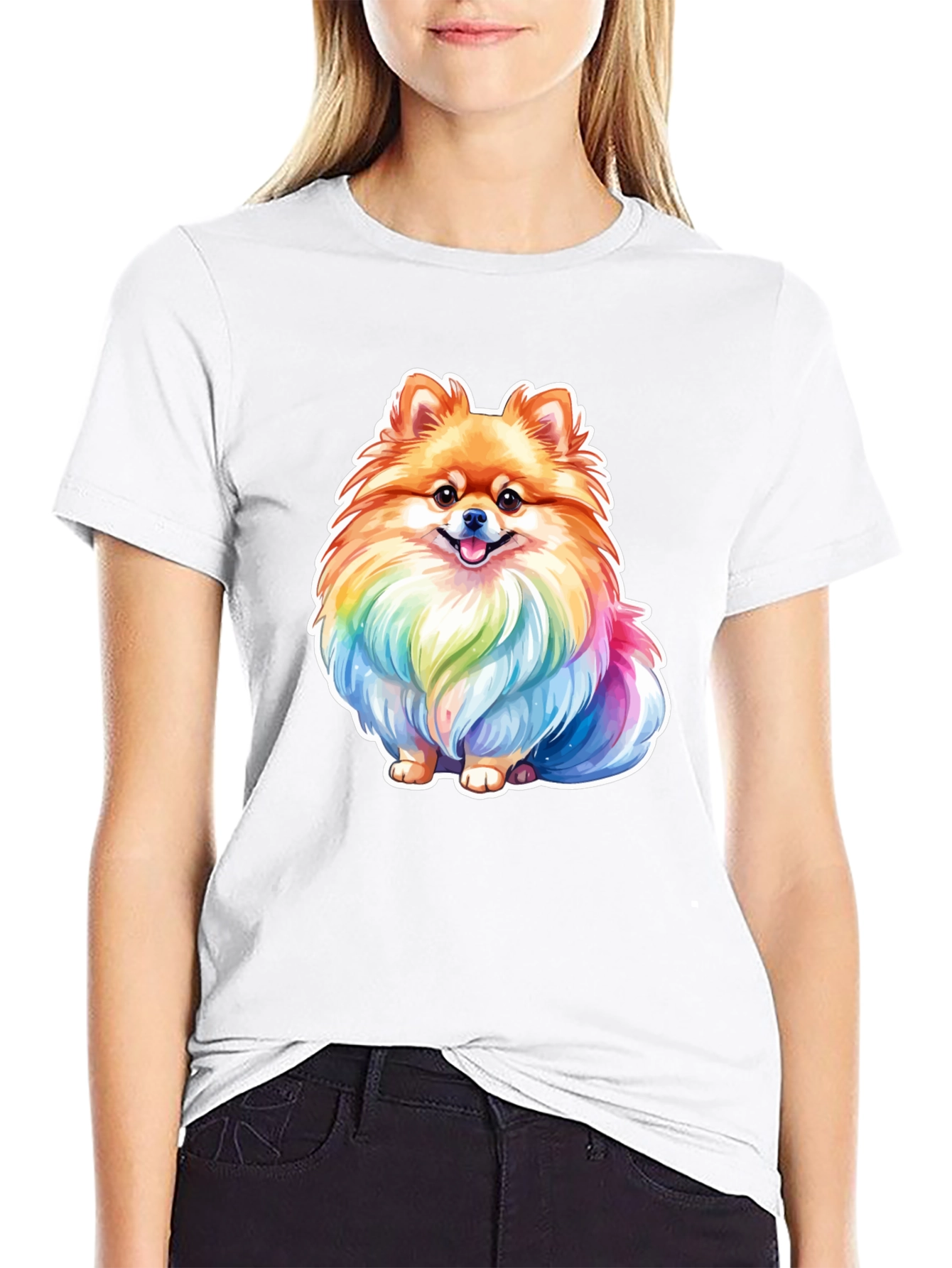 Rainbow Pomeranian Dog Graphic T-Shirt