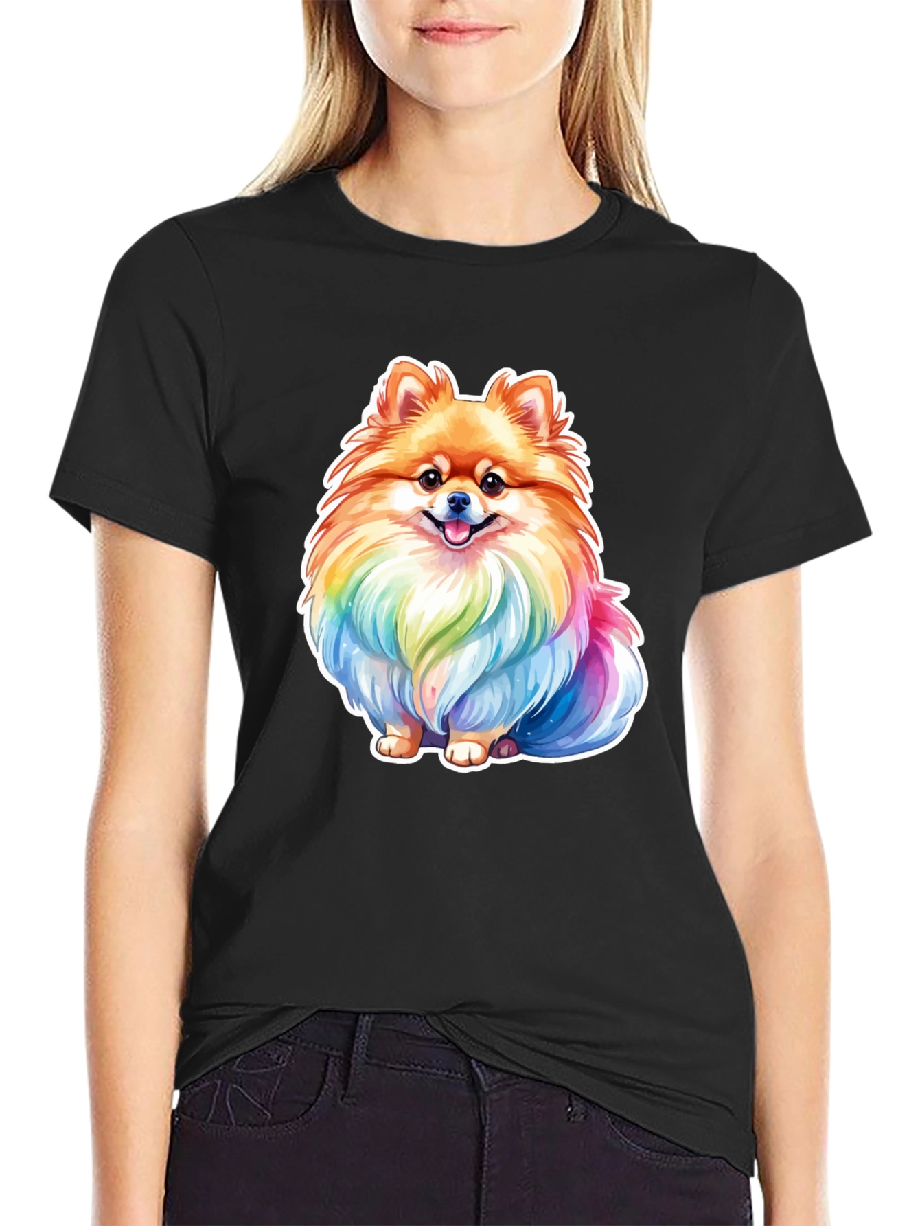 Rainbow Pomeranian Dog Graphic T-Shirt
