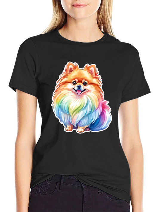 Rainbow Pomeranian Dog Graphic T-Shirt