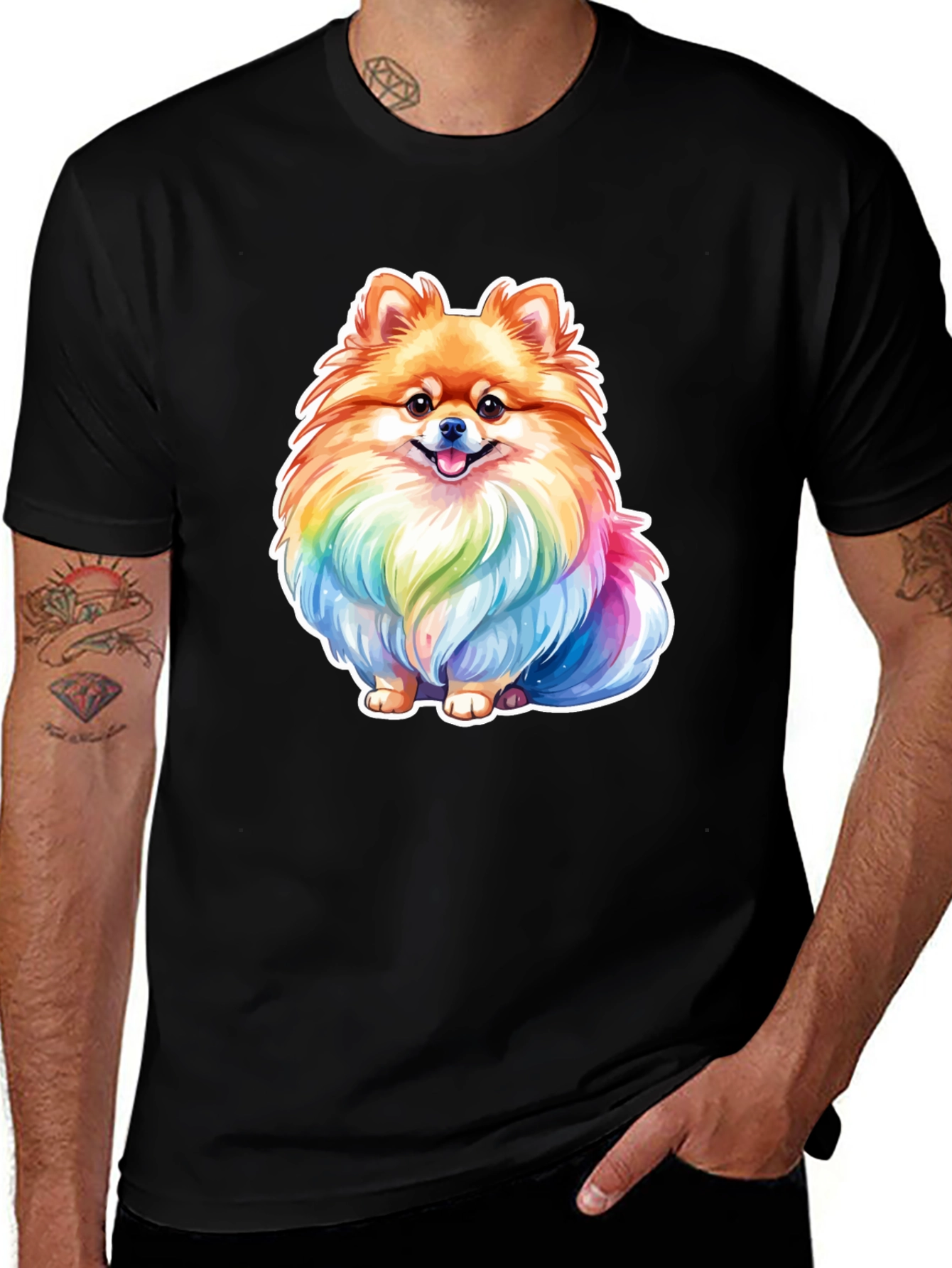 Rainbow Pomeranian Dog Graphic T-Shirt
