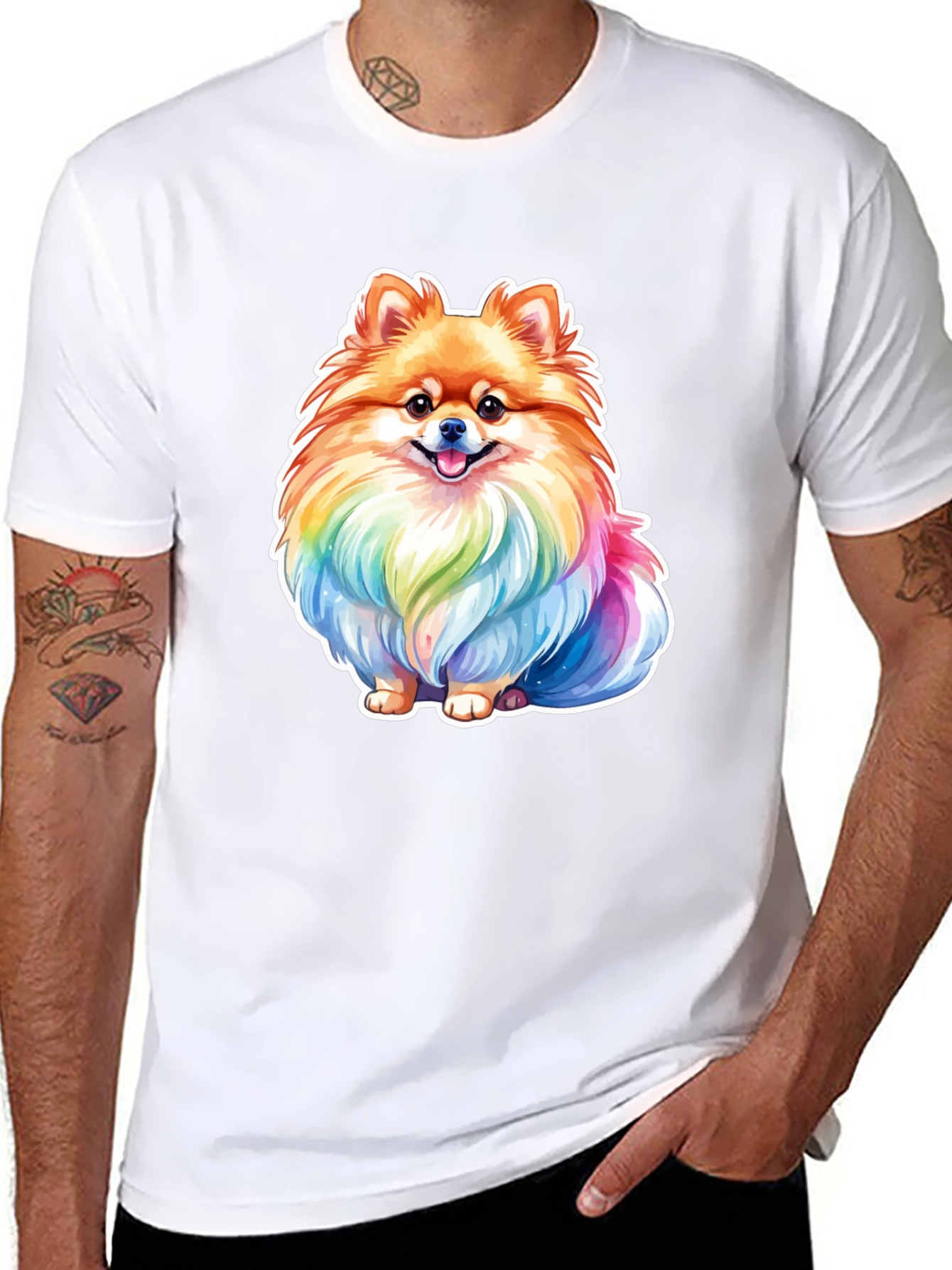Rainbow Pomeranian Dog Graphic T-Shirt
