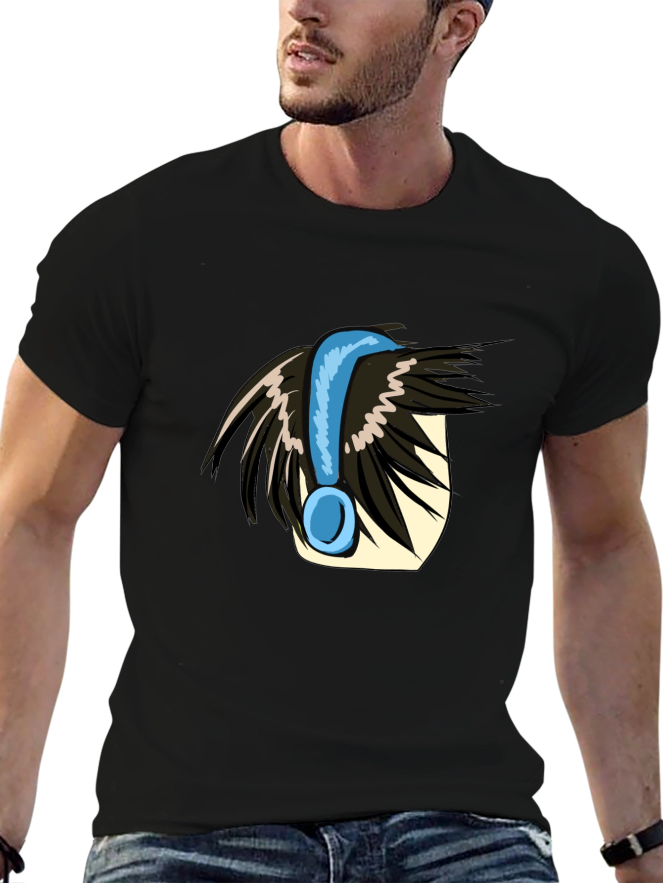 Anime Style Headphone Graphic Tee - Black