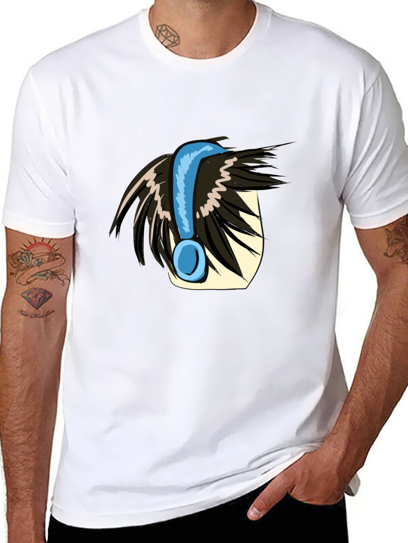 Anime Style Headphone Graphic Tee - Black