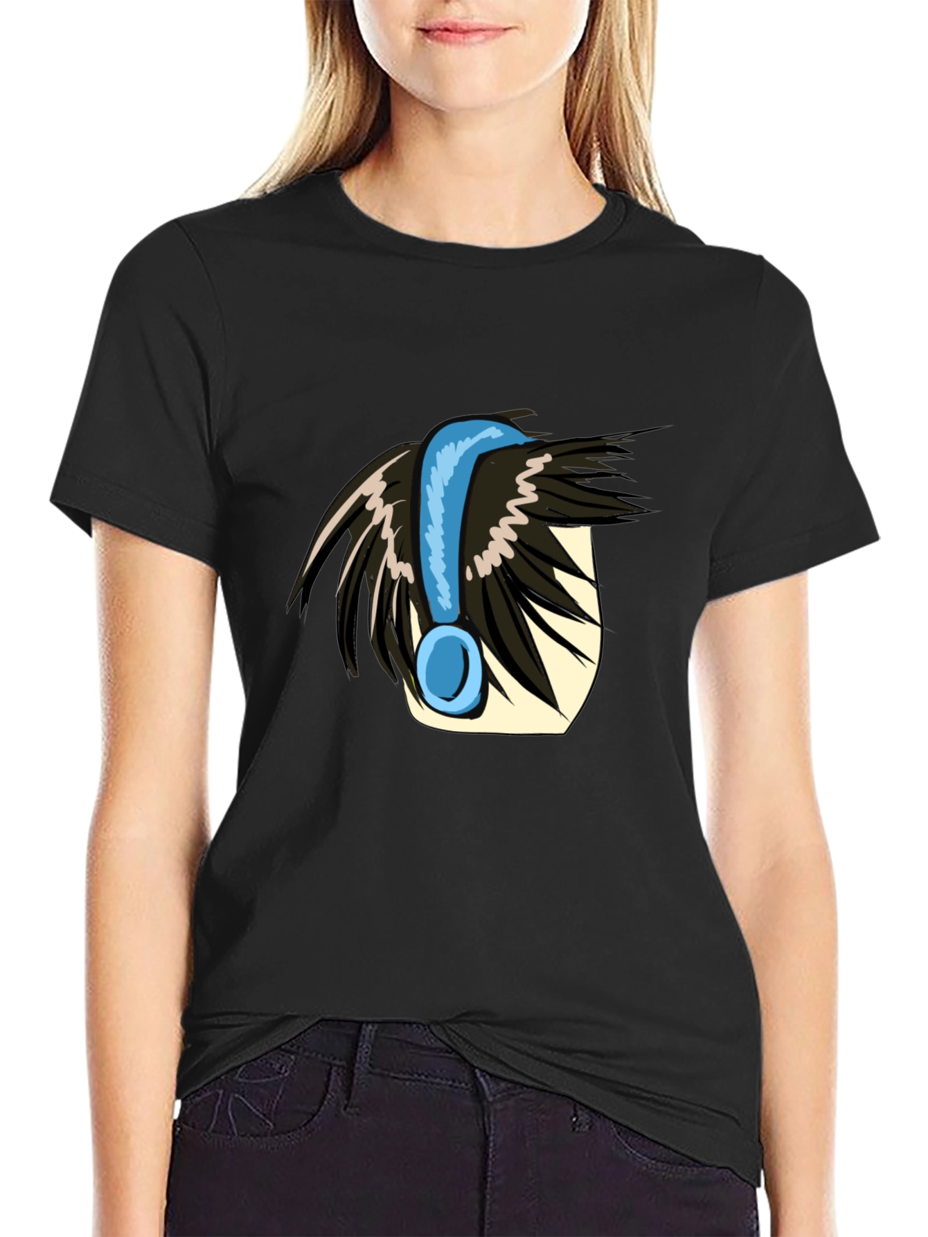 Anime Style Headphone Graphic Tee - Black