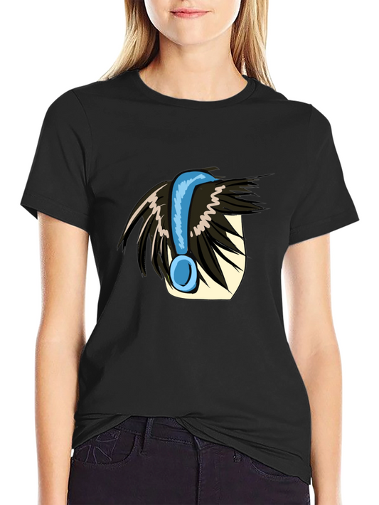 Anime Style Headphone Graphic Tee - Black