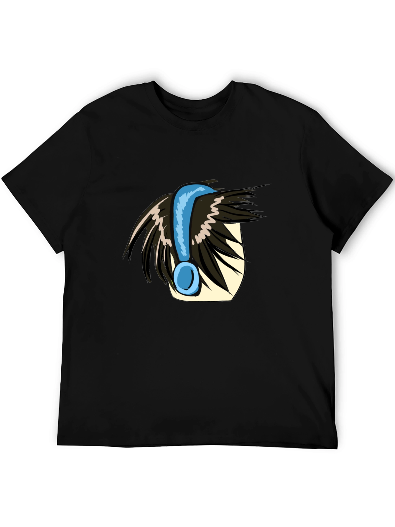 Anime Style Headphone Graphic Tee - Black