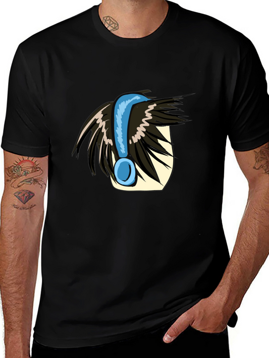 Anime Style Headphone Graphic Tee - Black