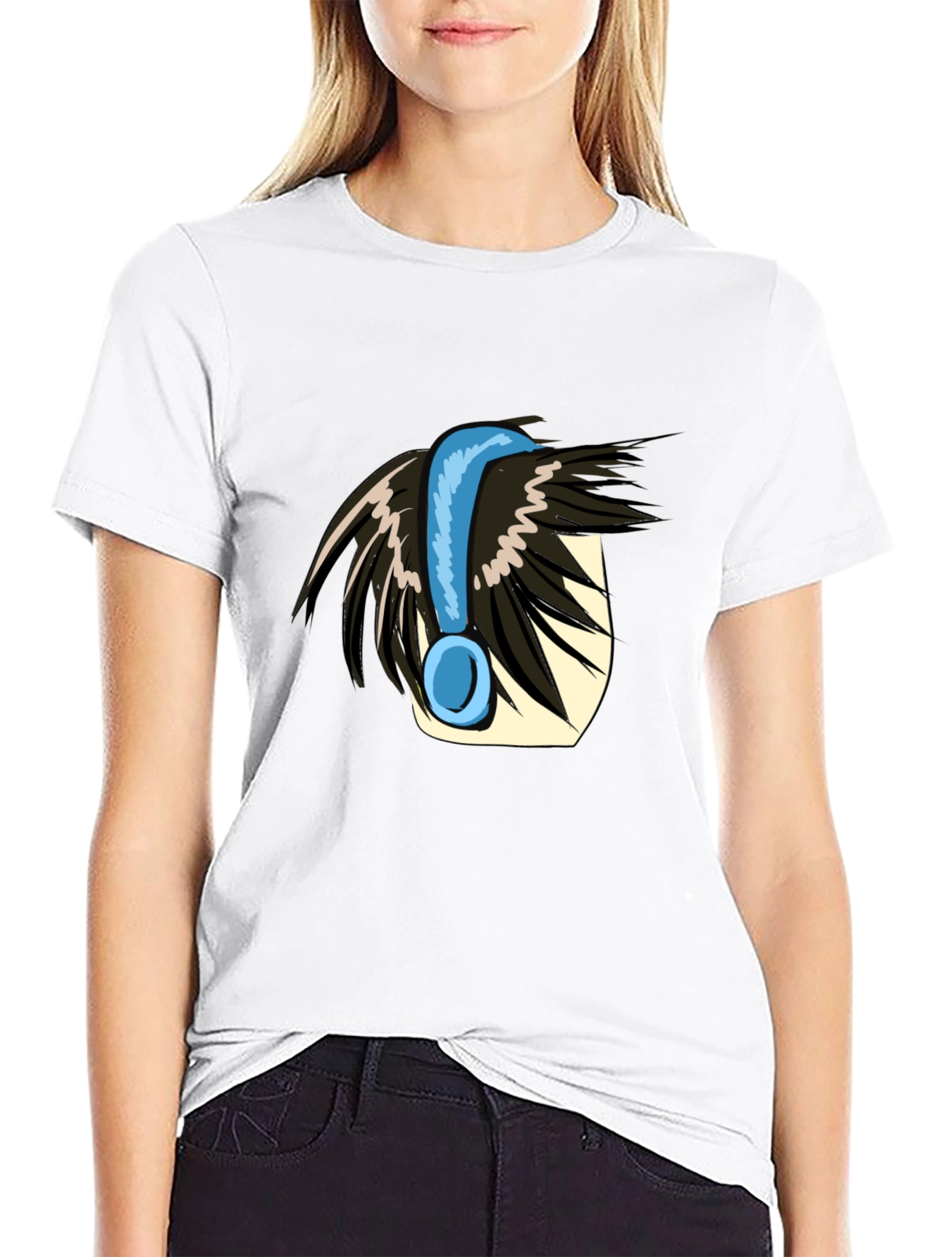 Anime Style Headphone Graphic Tee - Black