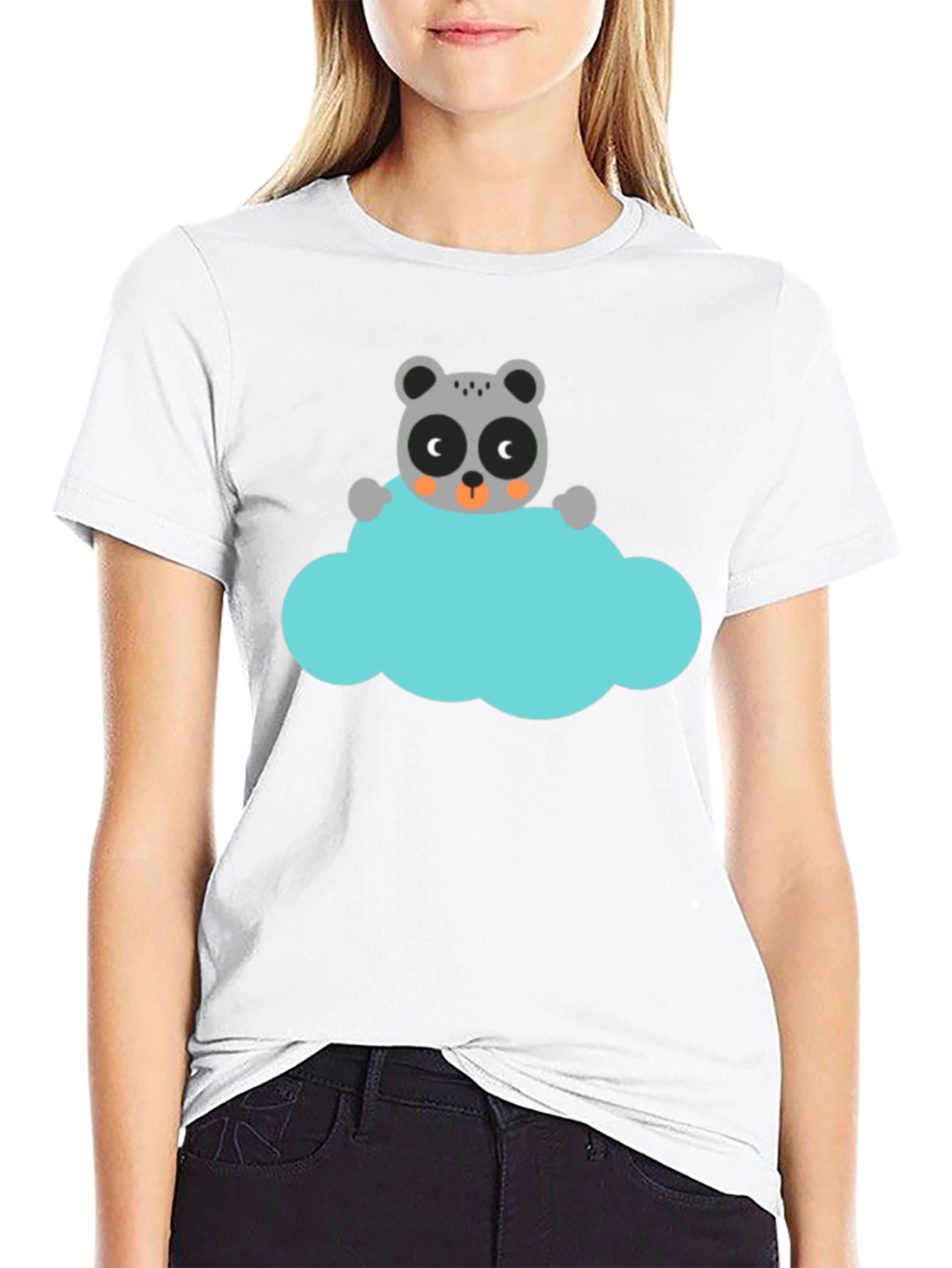 Cute Cartoon Raccoon on Cloud Graphic T-Shirt