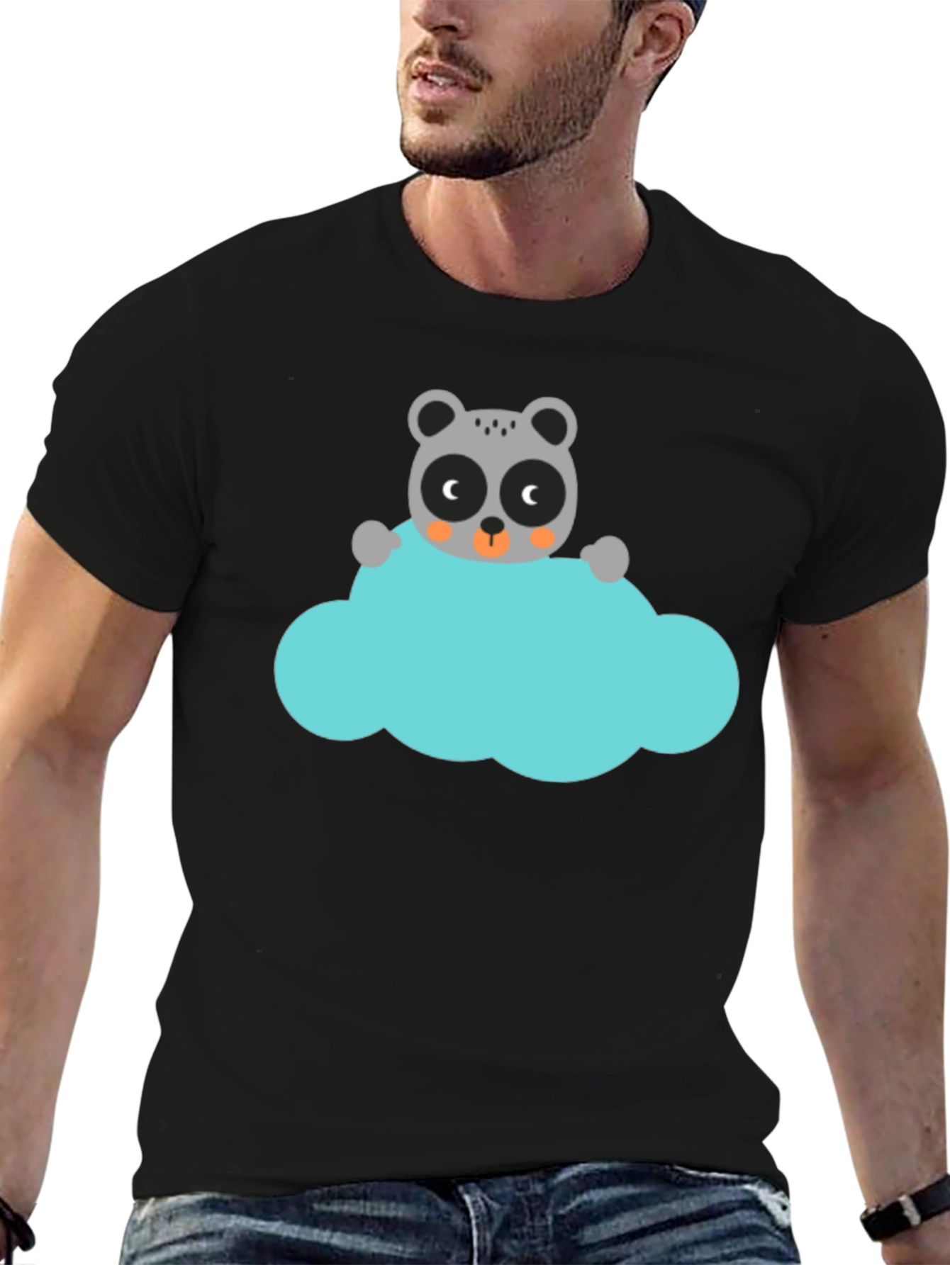 Cute Cartoon Raccoon on Cloud Graphic T-Shirt