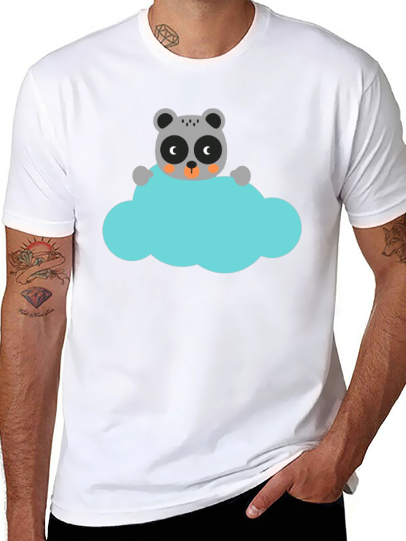 Cute Cartoon Raccoon on Cloud Graphic T-Shirt