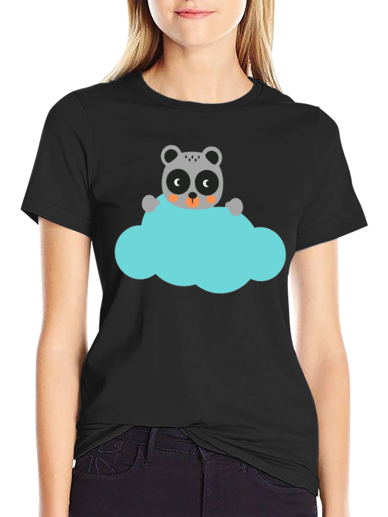 Cute Cartoon Raccoon on Cloud Graphic T-Shirt
