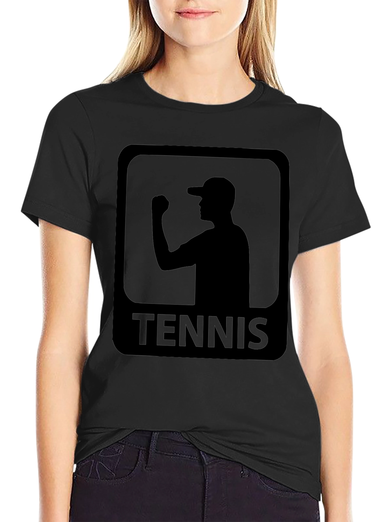 Tennis Player Silhouette Graphic Tee - Black