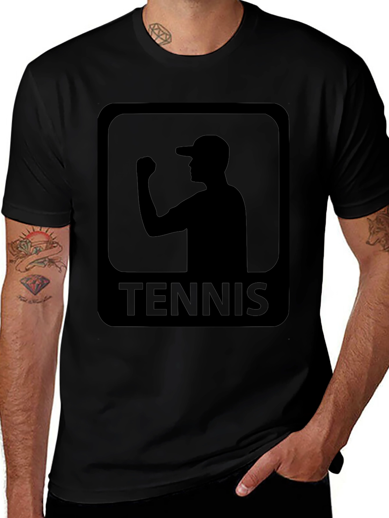 Tennis Player Silhouette Graphic Tee - Black