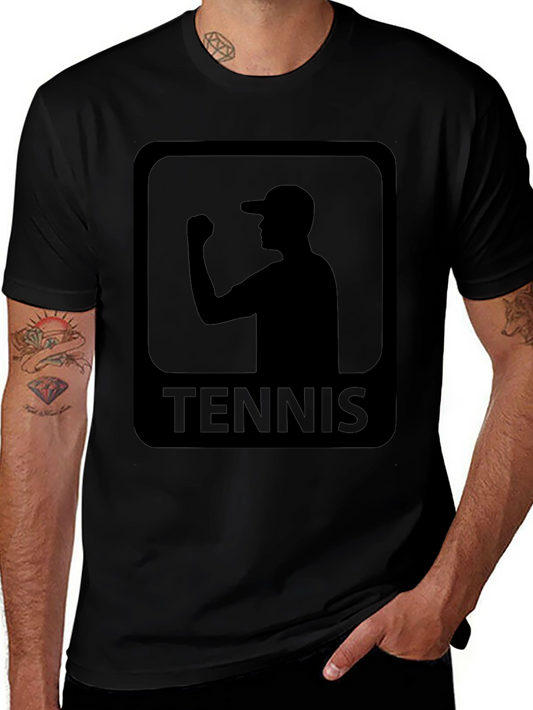 Tennis Player Silhouette Graphic Tee - Black