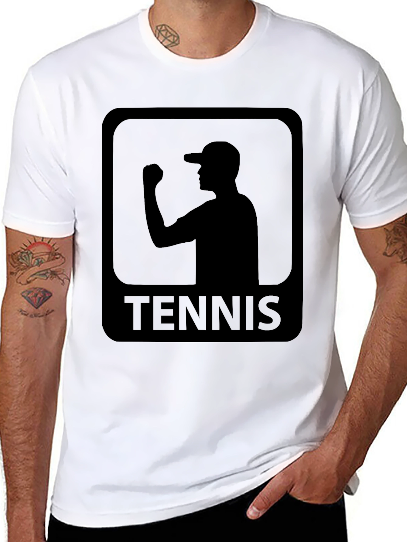 Tennis Player Silhouette Graphic Tee - Black