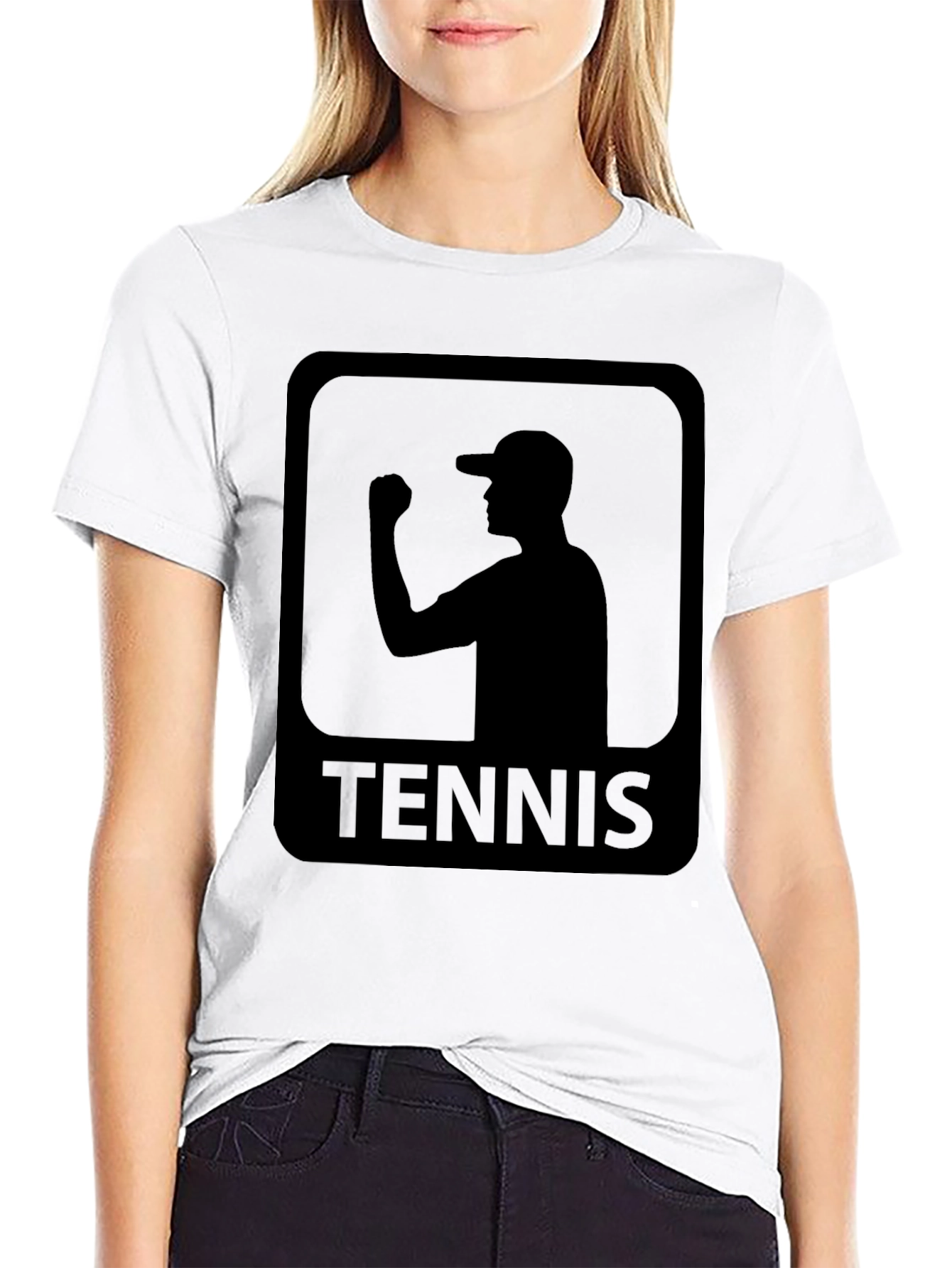 Tennis Player Silhouette Graphic Tee - Black
