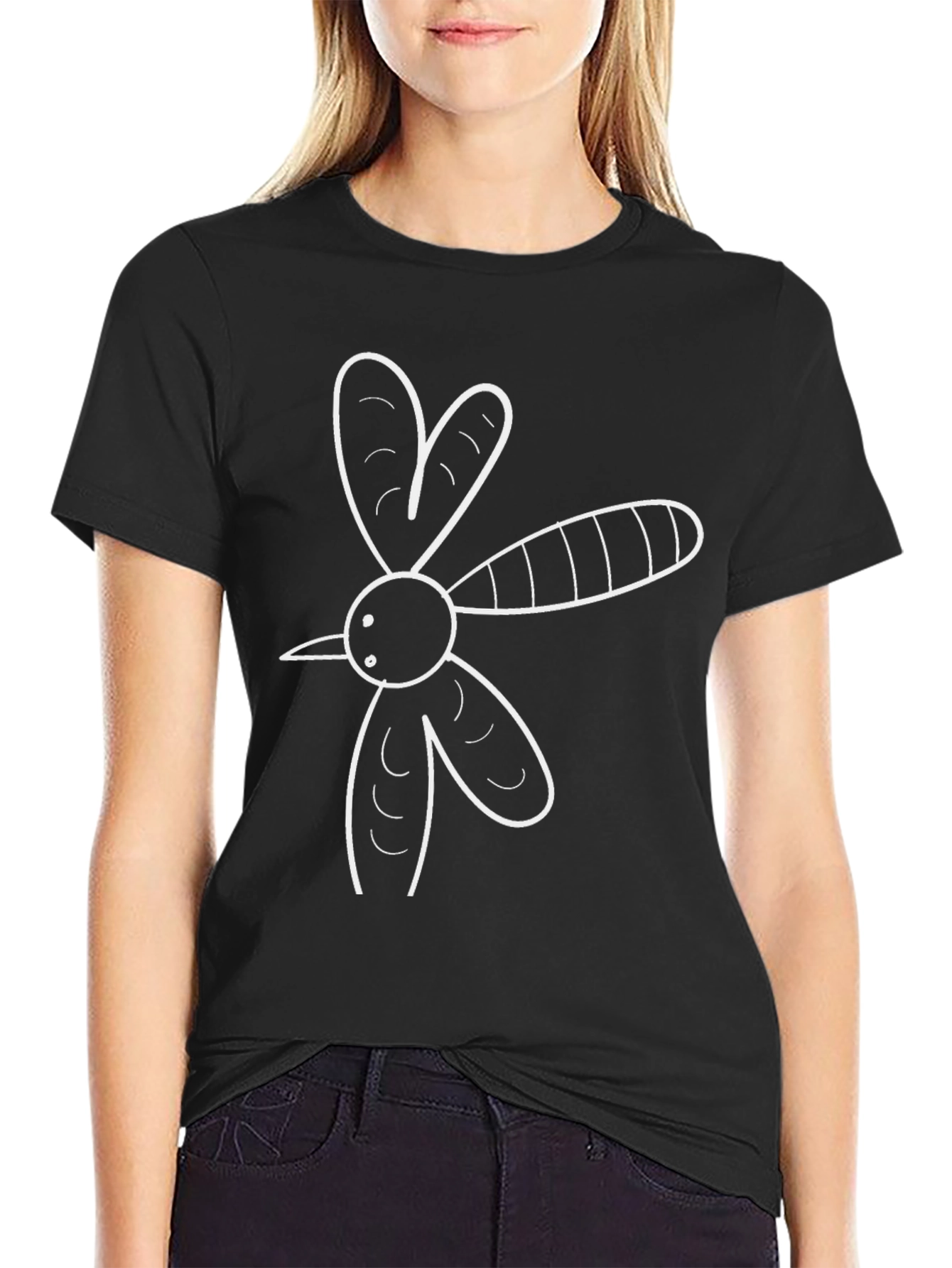 Black T-Shirt with Abstract Mosquito Graphic