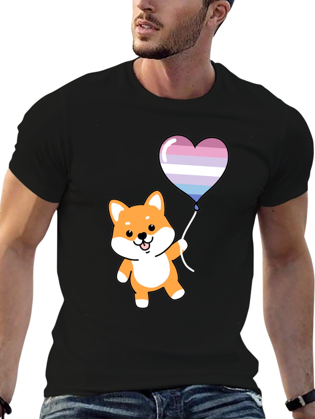 Shiba Inu Heart Balloon Graphic Tee