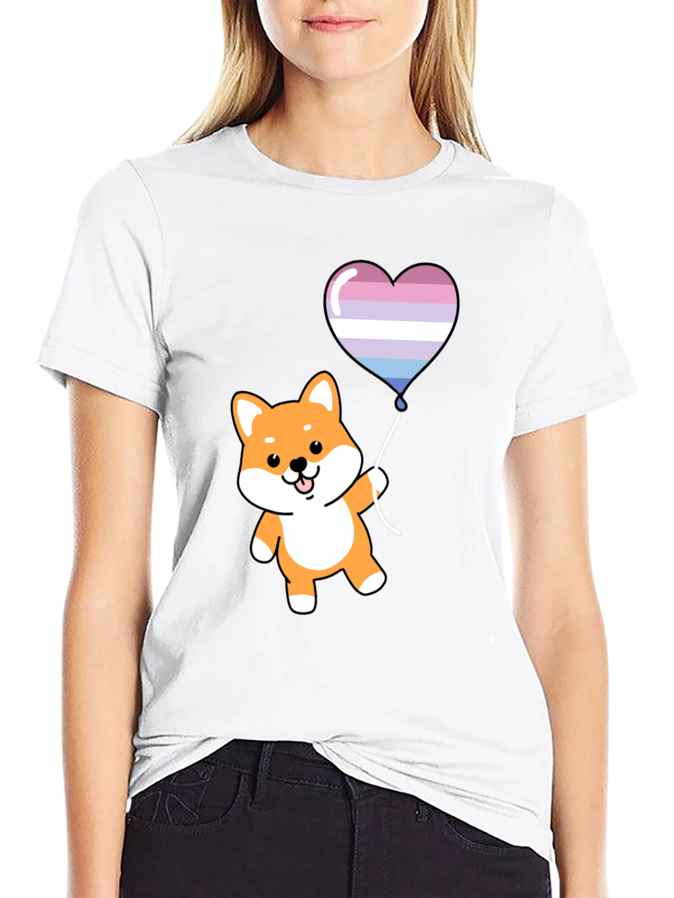Shiba Inu Heart Balloon Graphic Tee