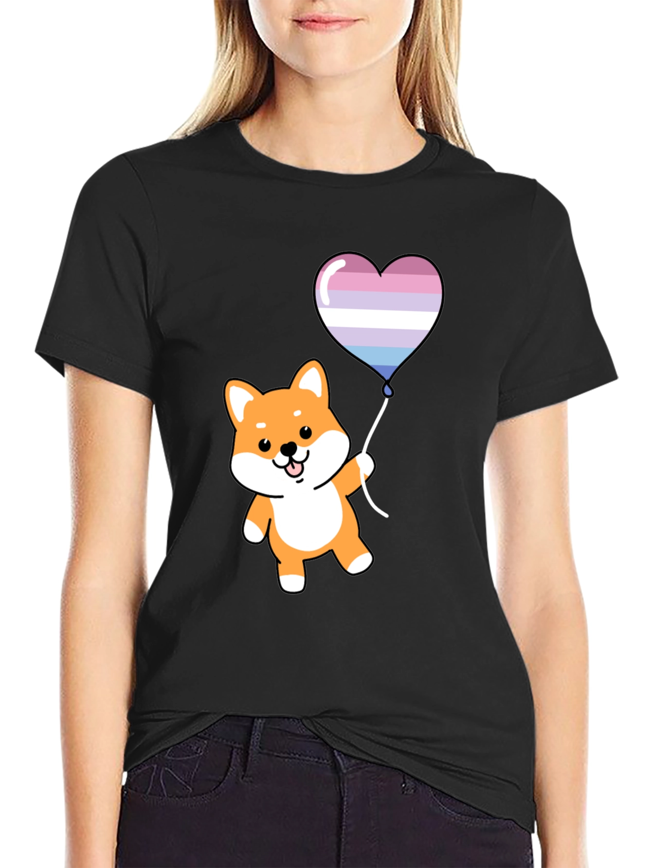 Shiba Inu Heart Balloon Graphic Tee
