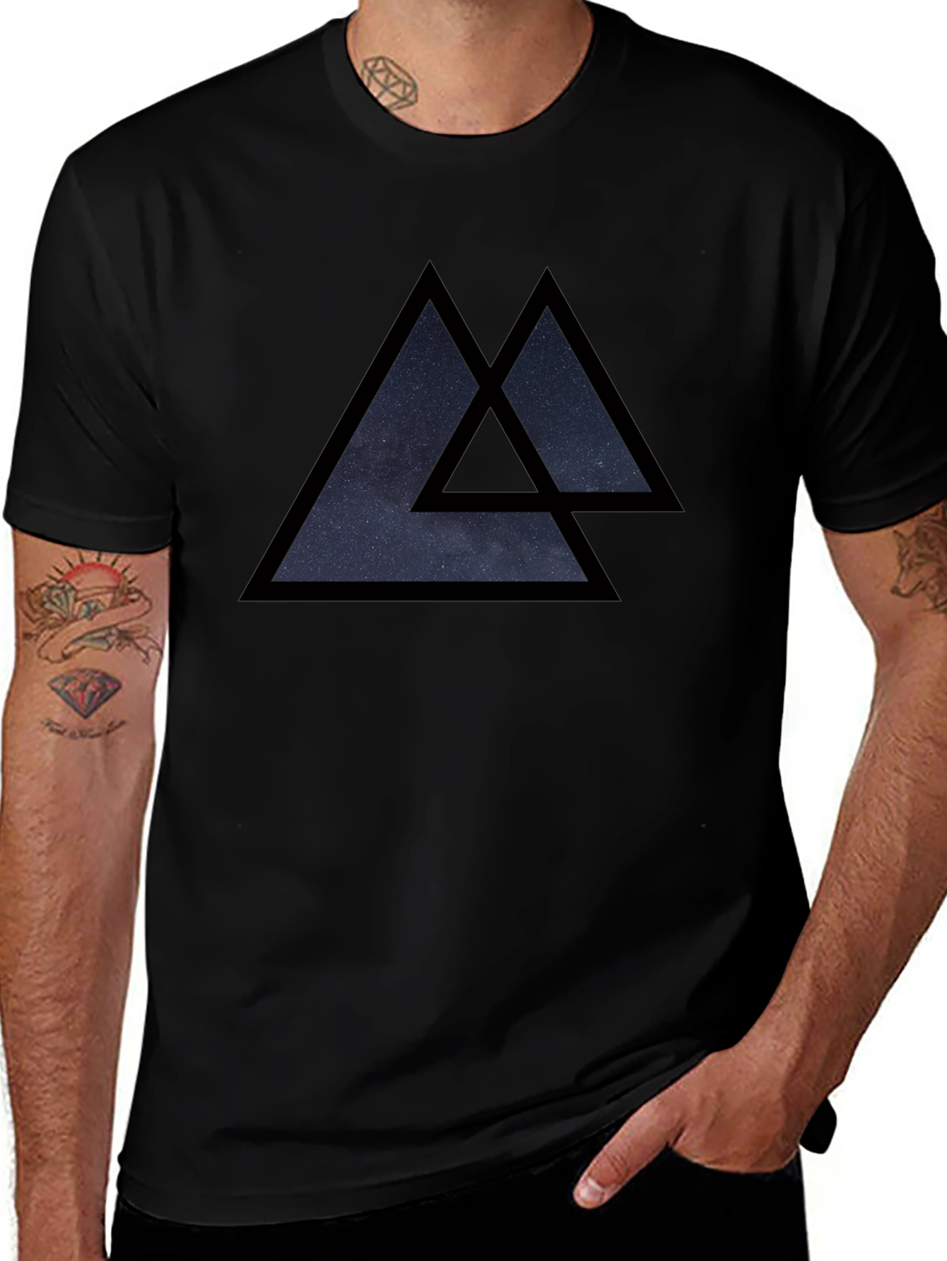Geometric Triangle Graphic Tee - Black